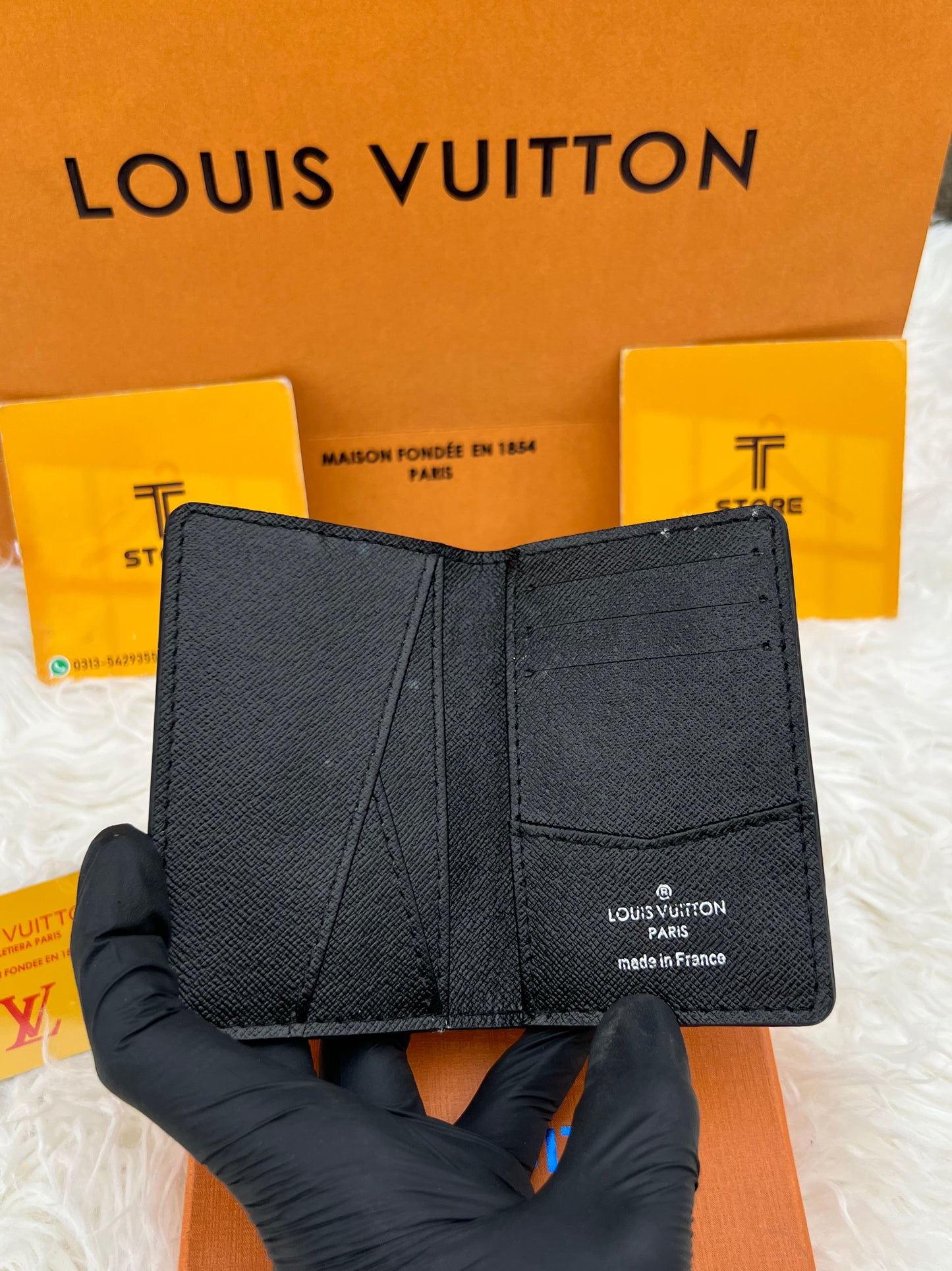 LV Black Embossed PU Leather Pocket Organizer/Cardholder