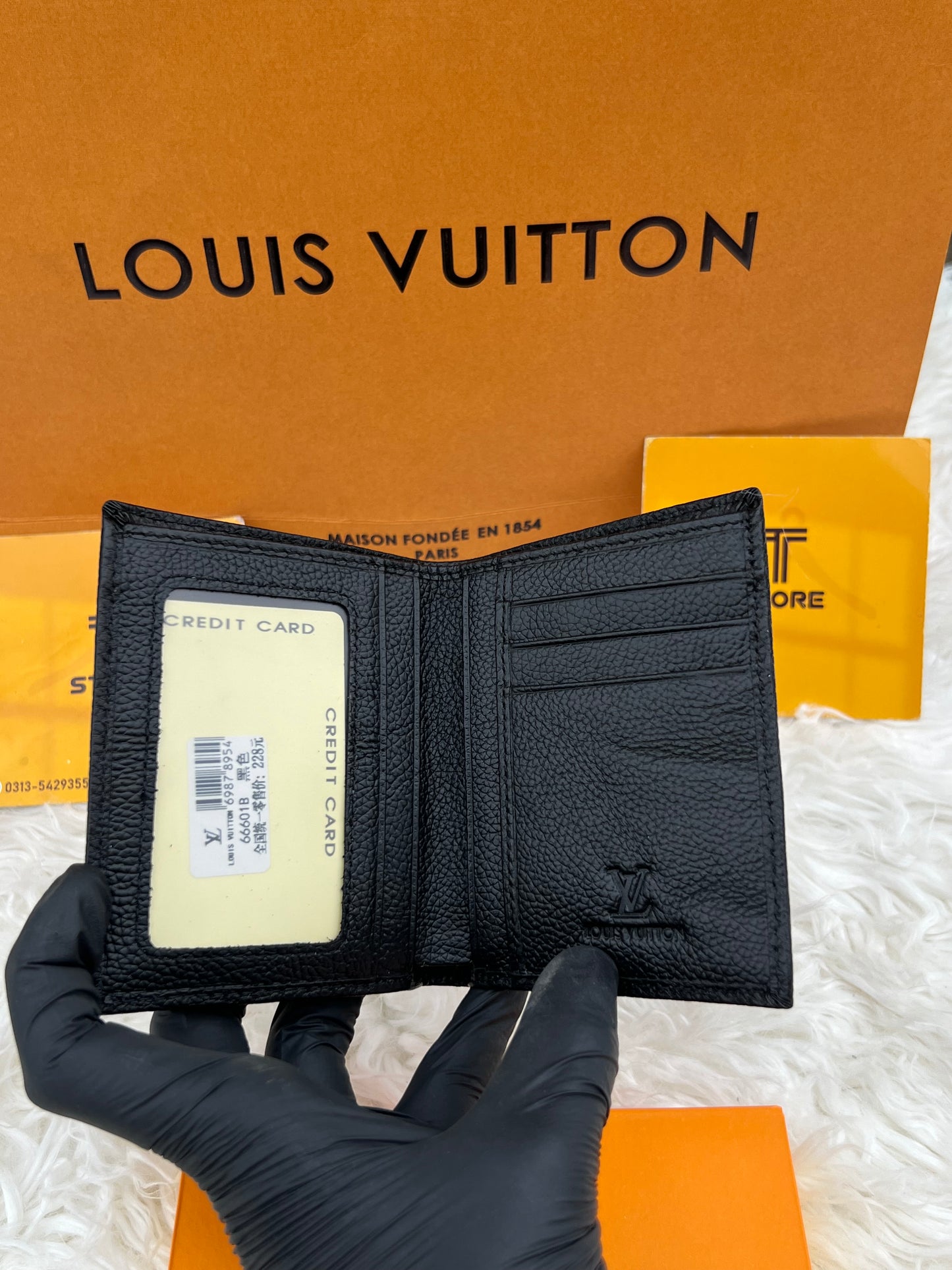 LV Black Embossed Book Shape Genuine Leather Wallet
