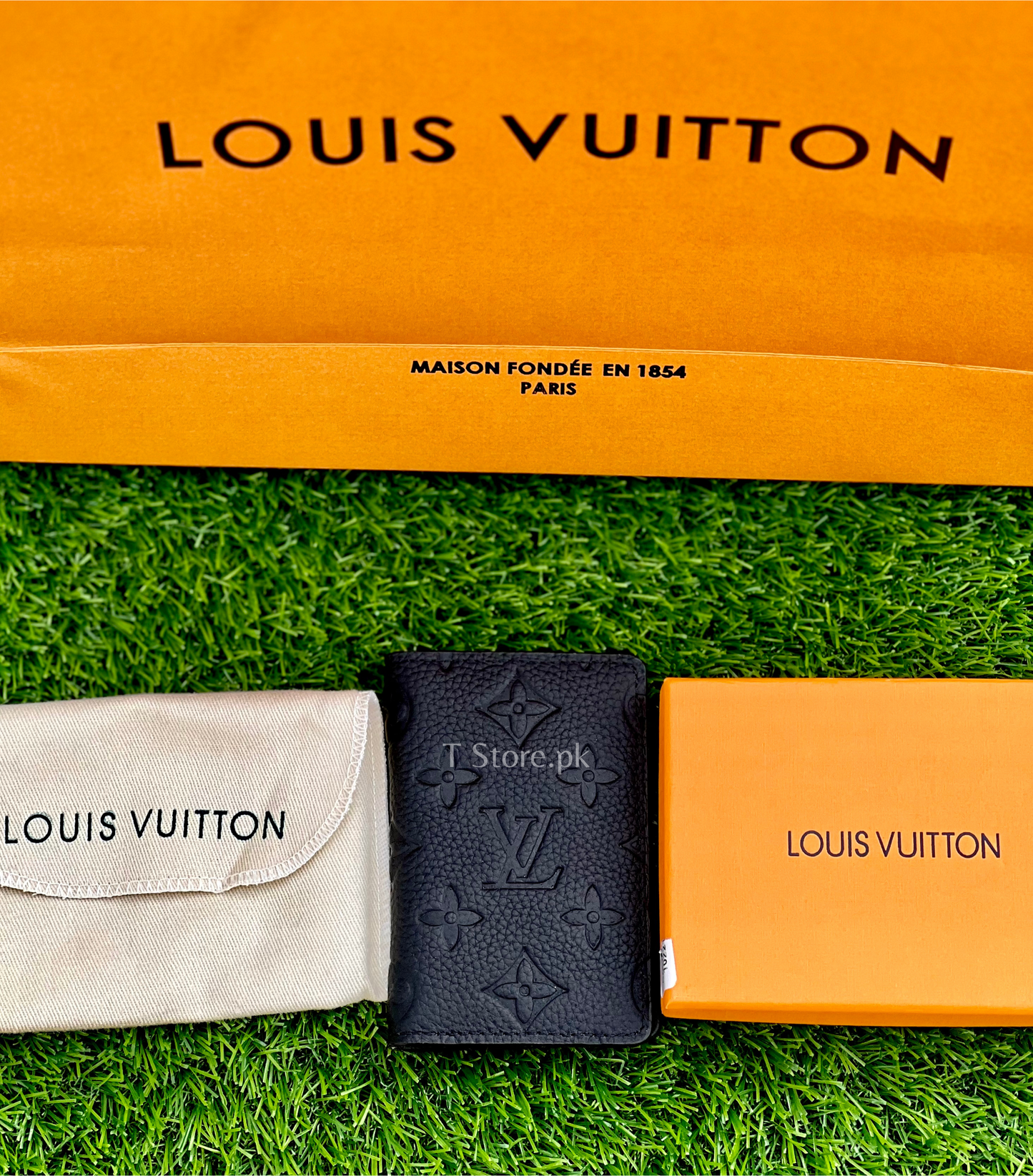LV Black Embossed Genuine Leather Pocket Organizer/Cardholder