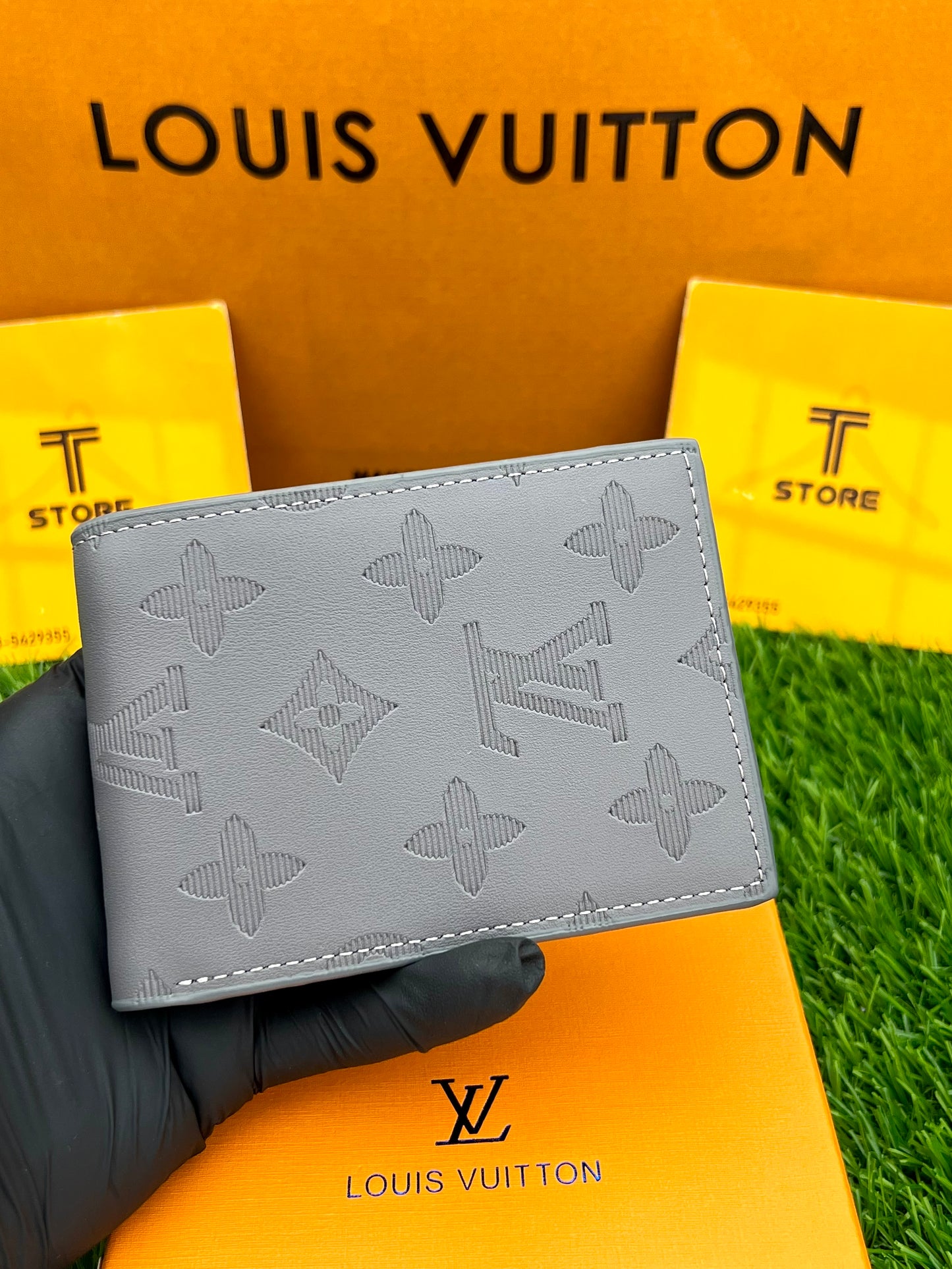 LV Grey Flower Embossed Wallet