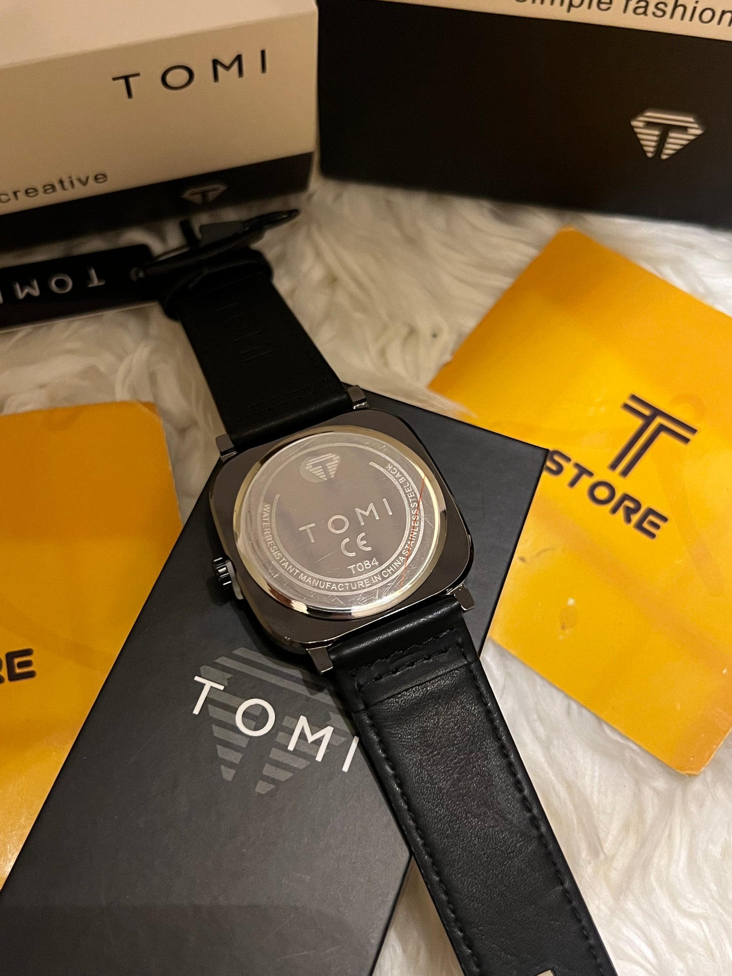 Tomi T-084 Black Square Dial Wrist Watch for Men