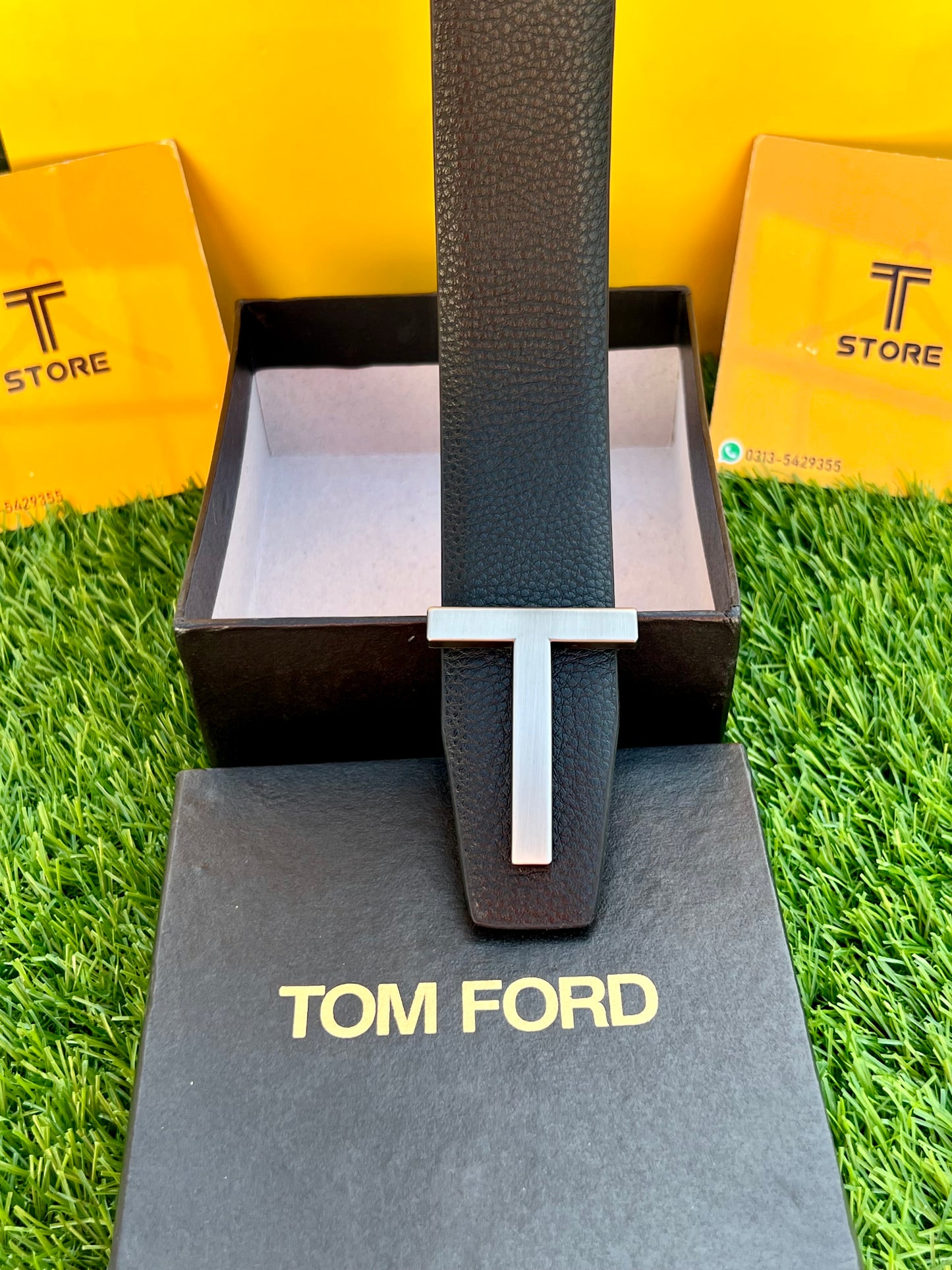 Tom Ford Gun Metallic Buckle Leather Belt