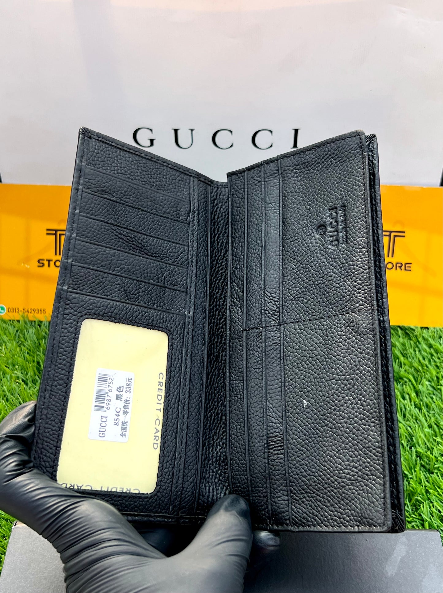 Gucci Black Strip Genuine Leather Long Wallet