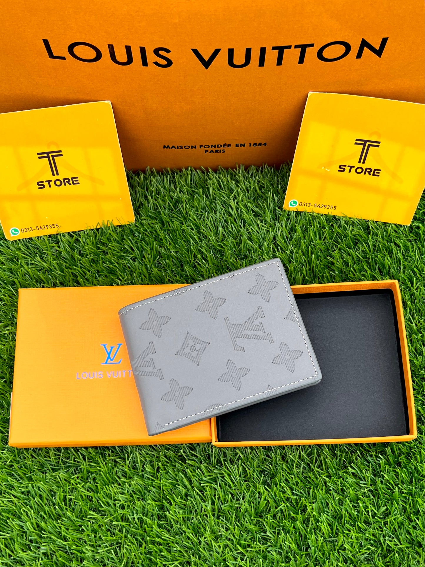 LV Grey Flower Embossed Wallet