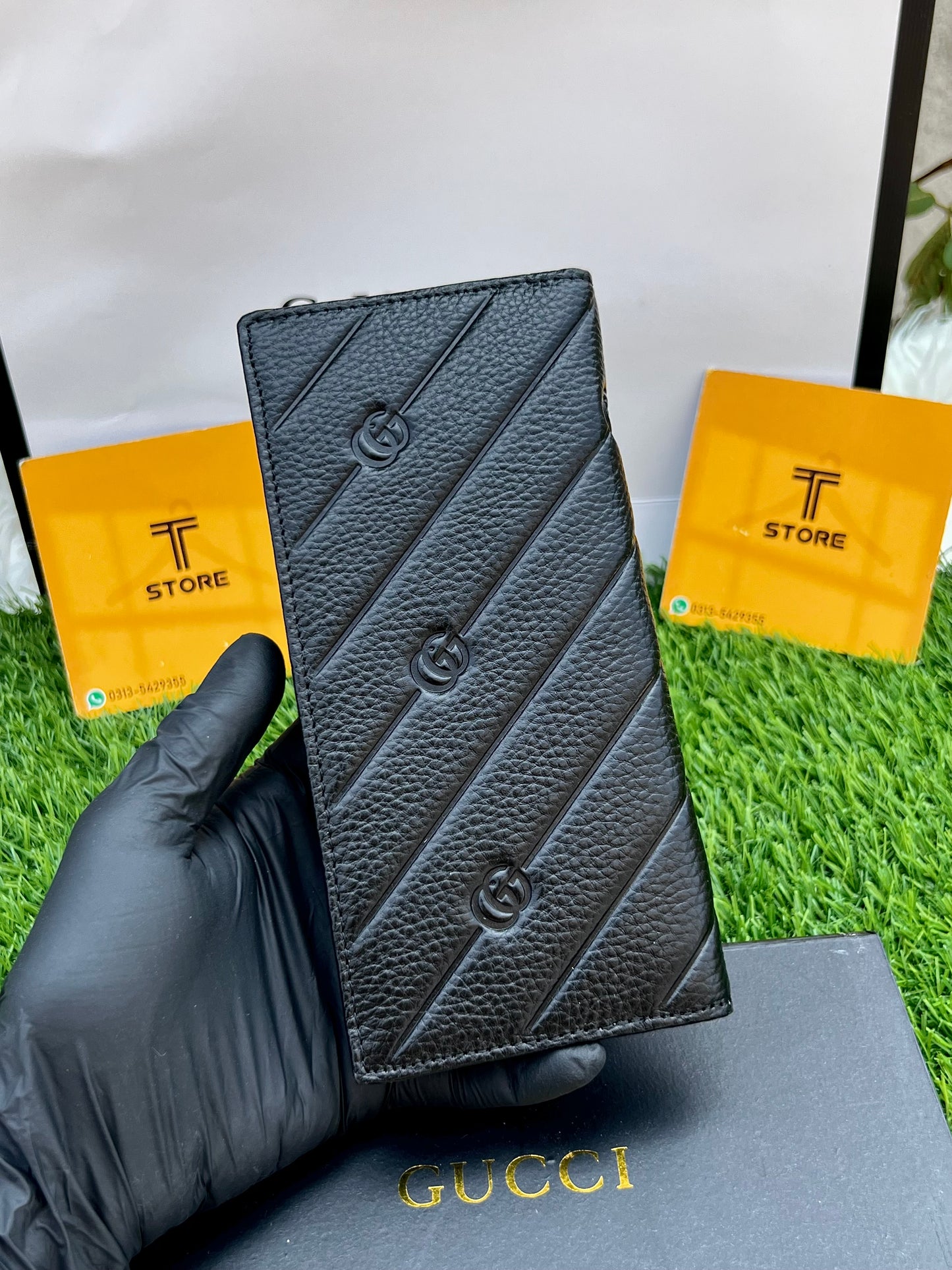 Gucci Black Small GG Logo Embossed Genuine Leather Long Wallet