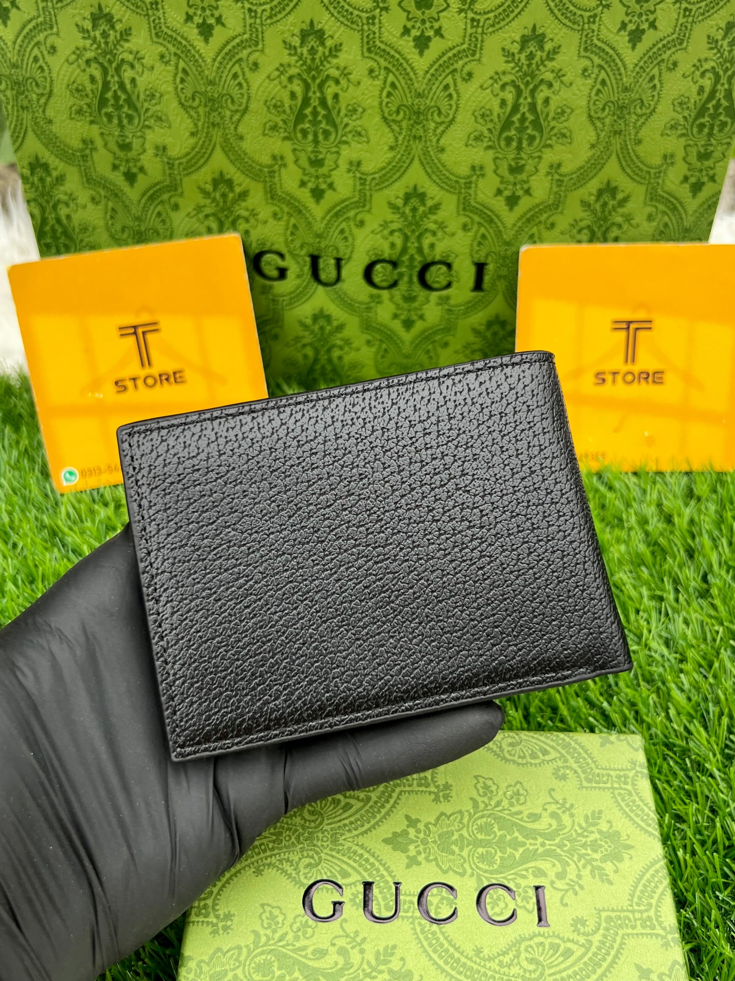 Gucci Black Plain Bee Logo Slim Wallet