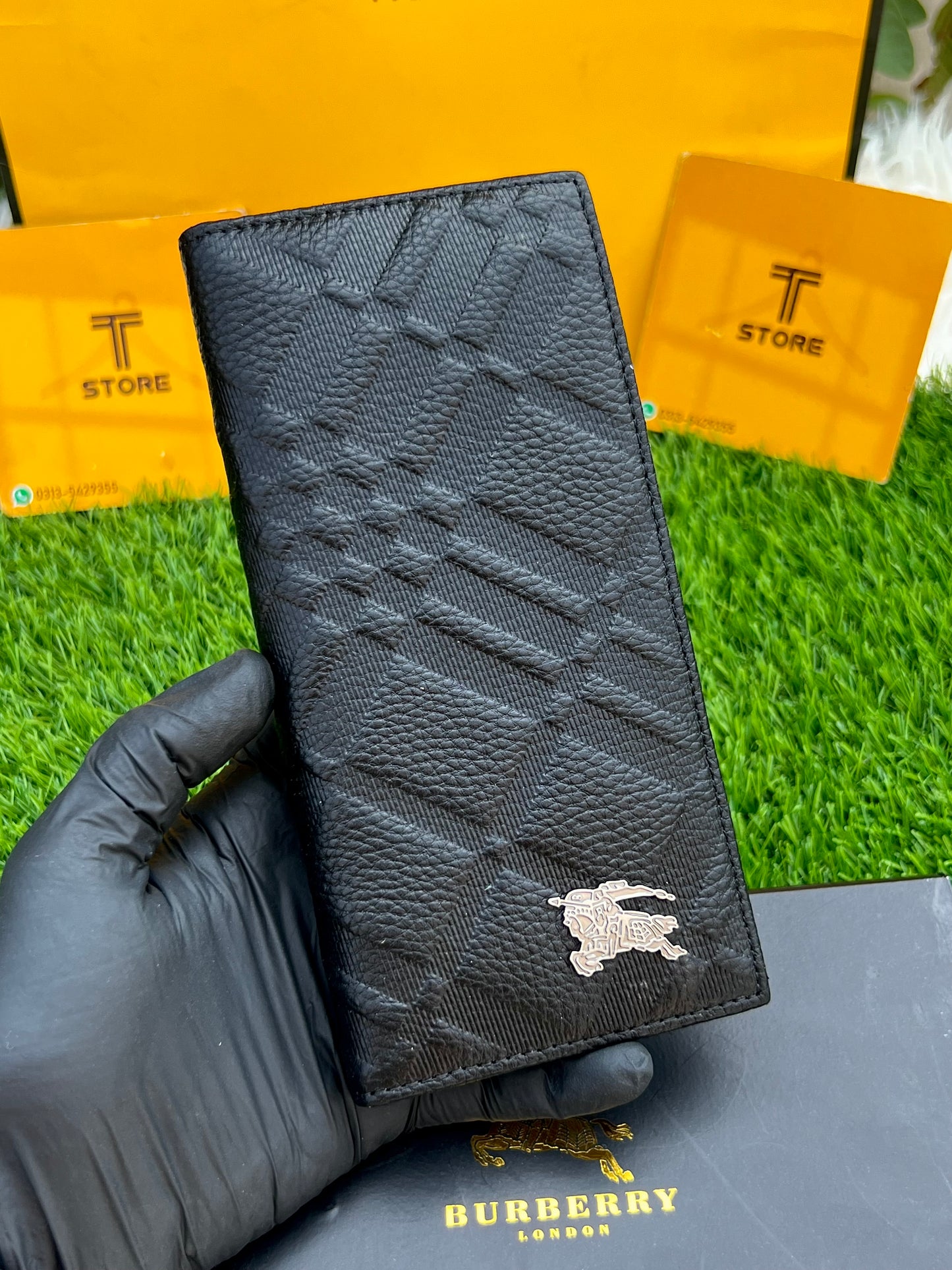 Burberry Black Plain Logo Genuine Leather Long Wallet