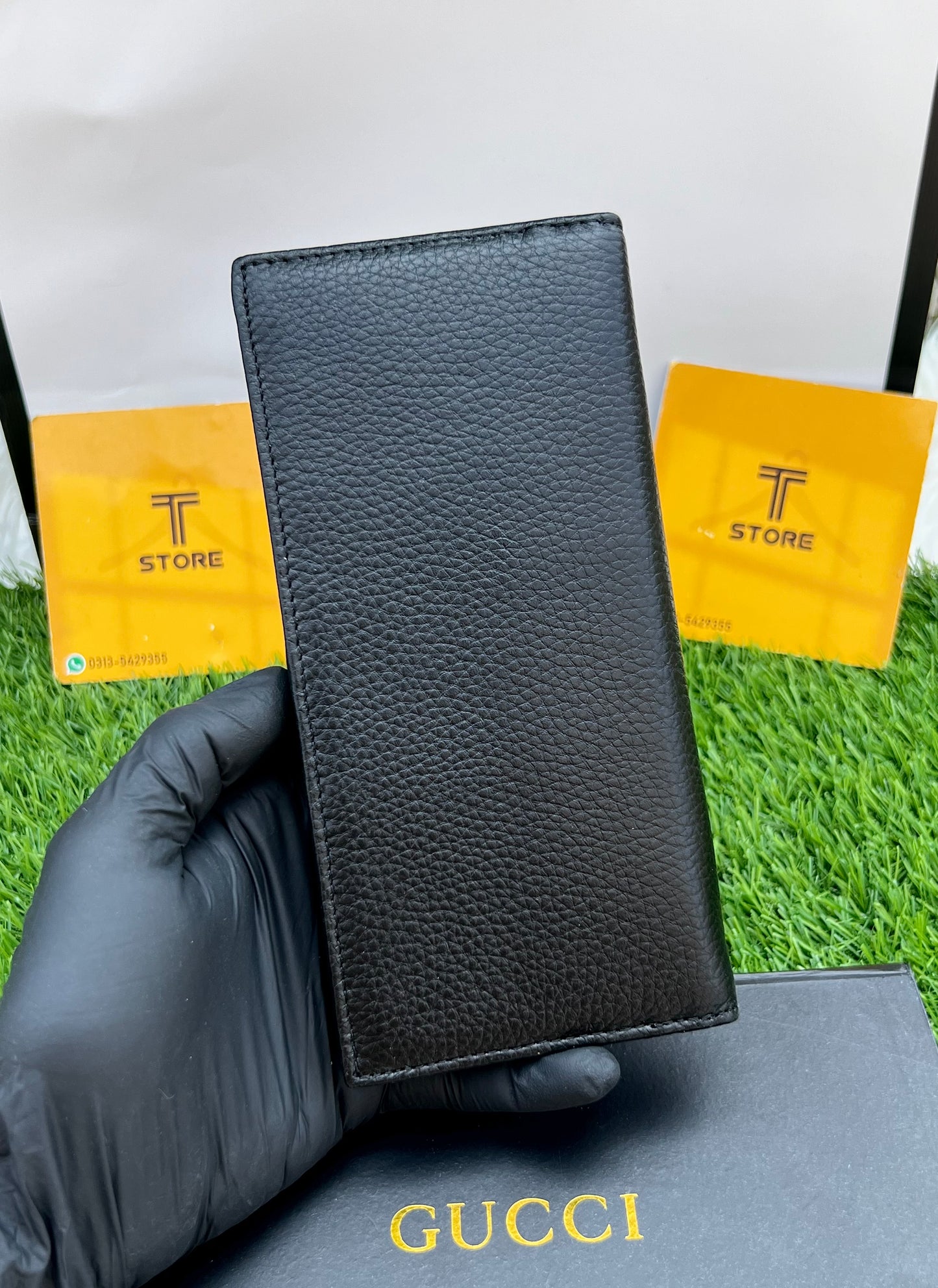 Gucci Plain Black Marmont GG Genuine Leather Long Wallet
