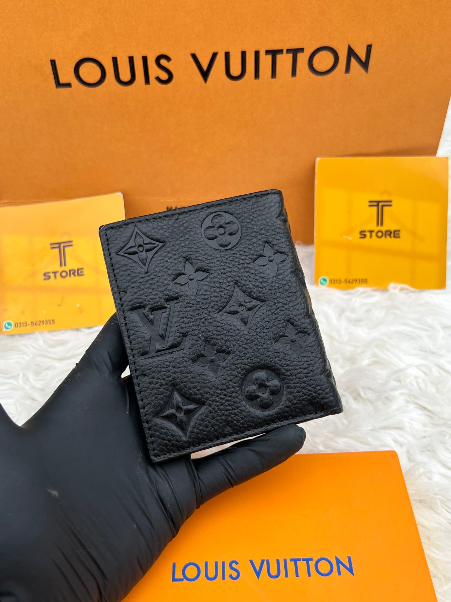 LV Black Embossed Book Shape Genuine Leather Wallet
