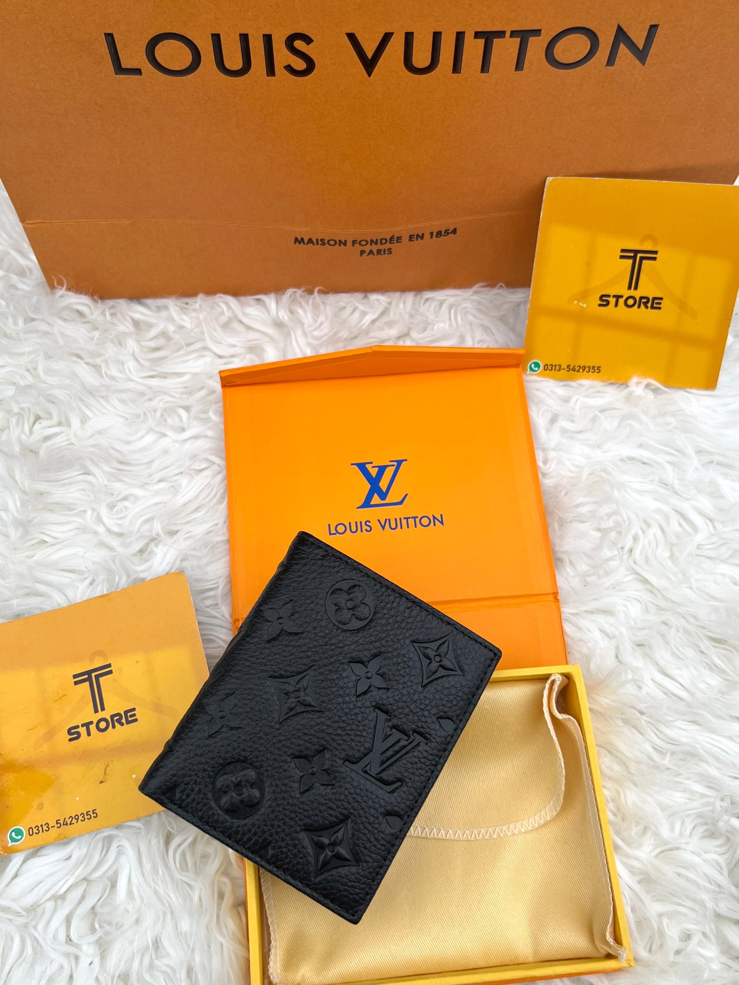 LV Black Embossed Book Shape Genuine Leather Wallet