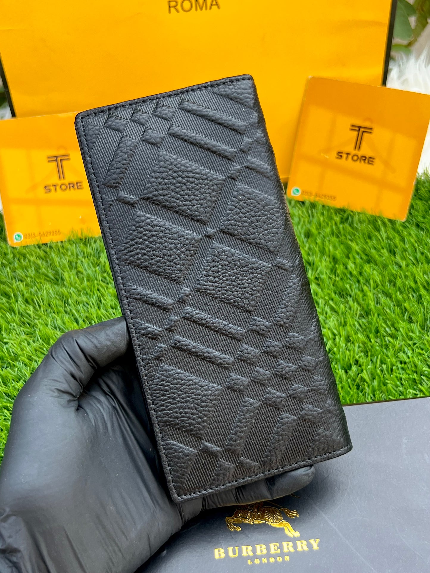 Burberry Black Plain Logo Genuine Leather Long Wallet