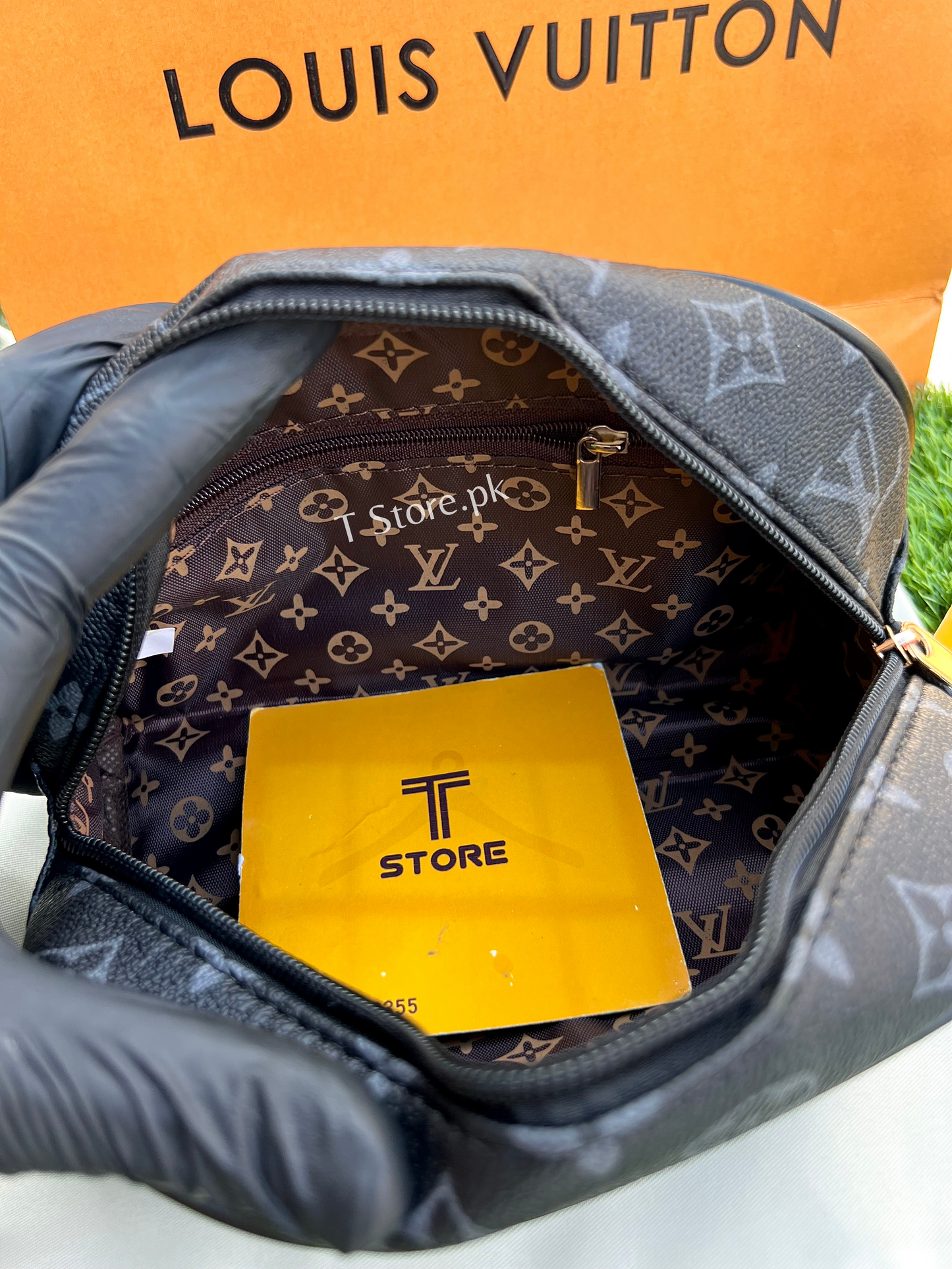 LV Black Flower Hand Pouch