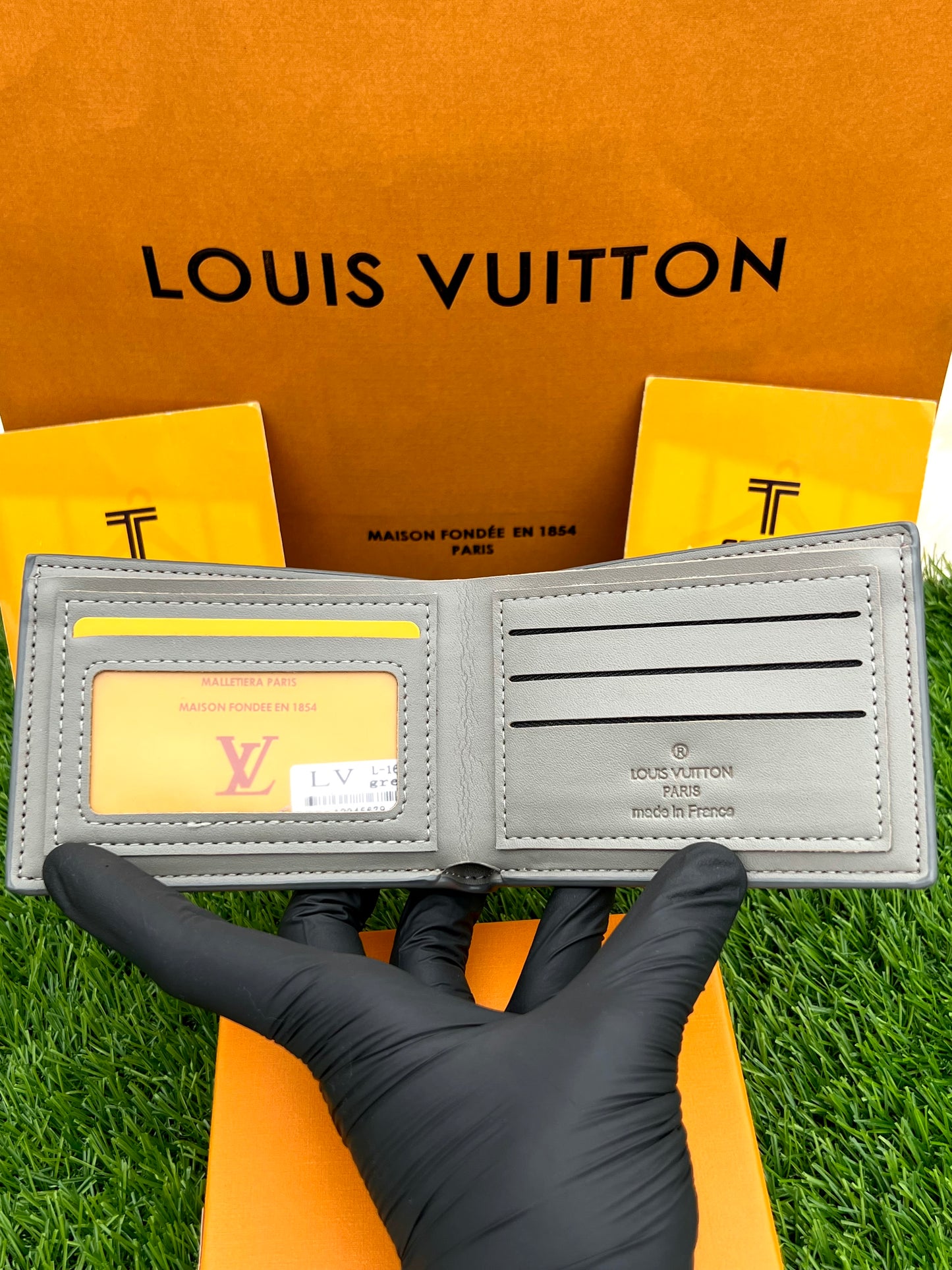 LV Grey Flower Embossed Wallet