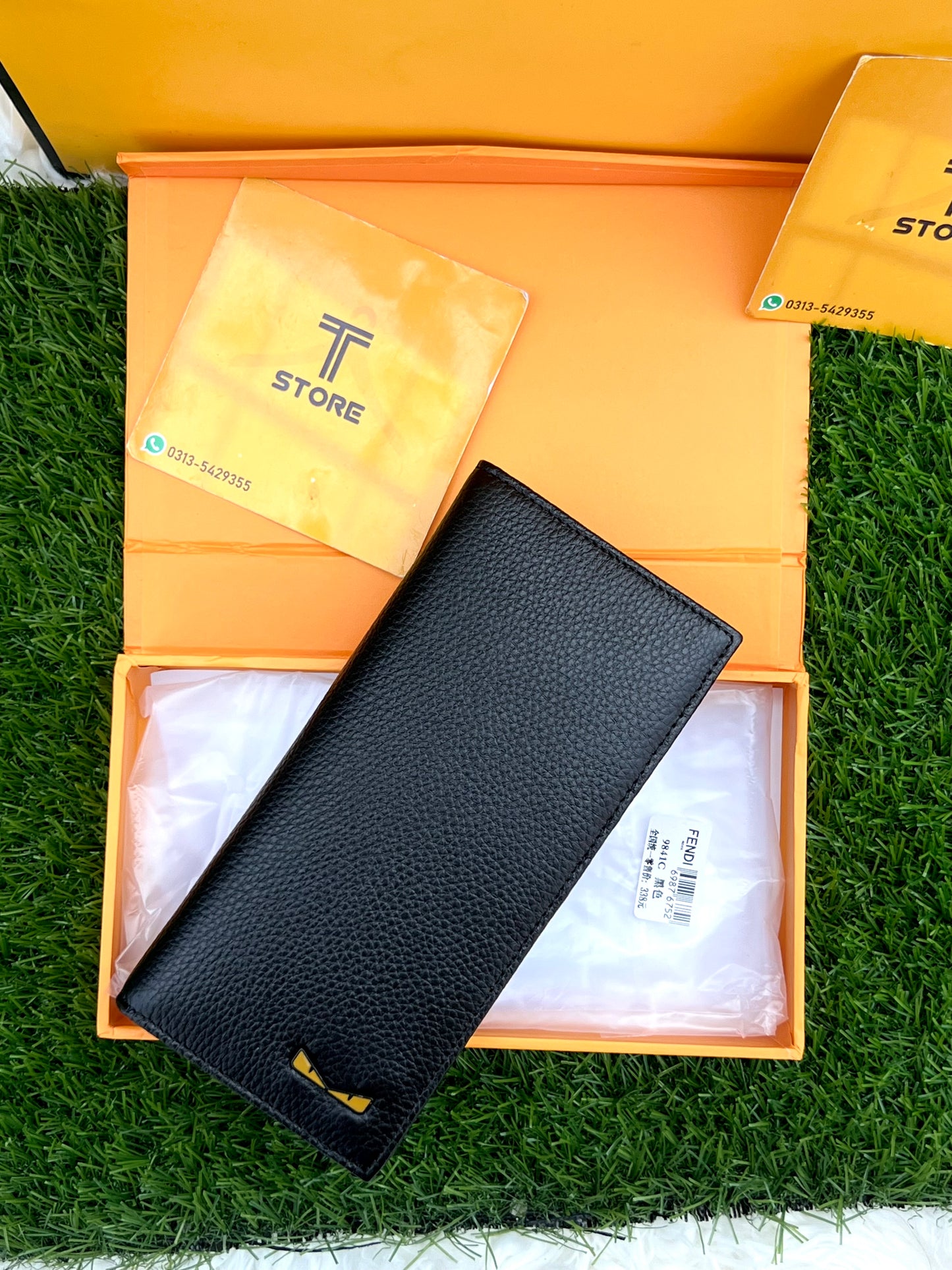 Fendi Black Plain Logo Genuine Leather Long Wallet