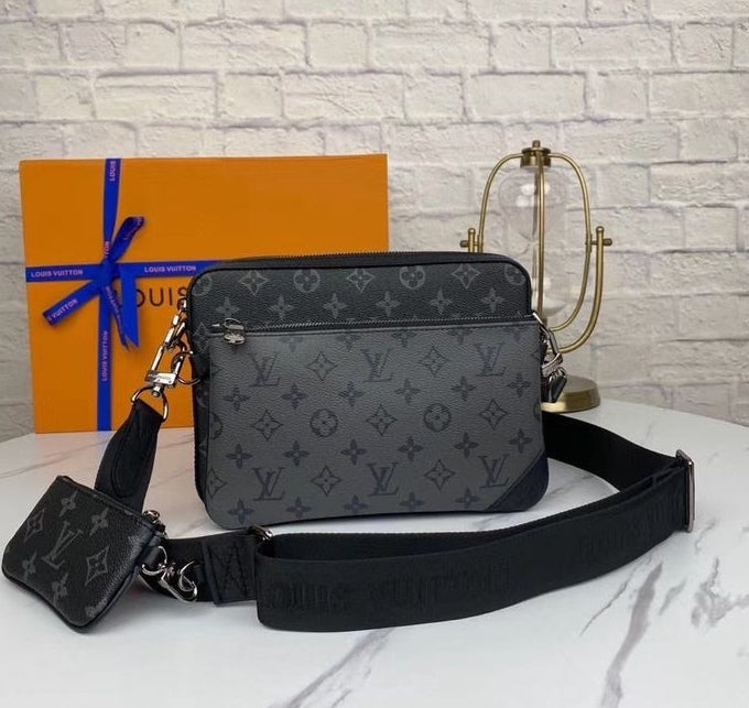 LV Gray Black Monogram Trio Messenger Bag