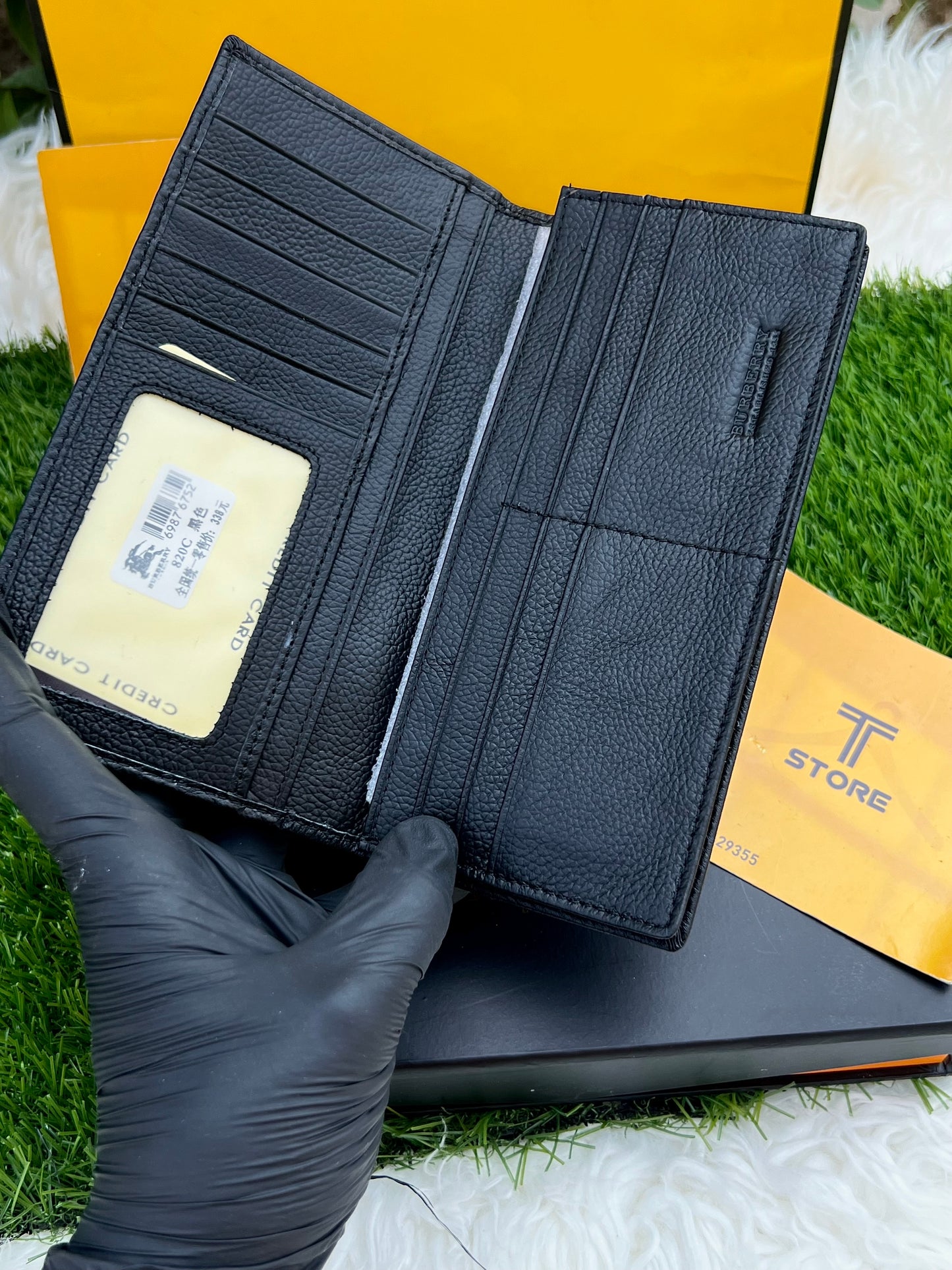 Burberry Black Plain Logo Genuine Leather Long Wallet