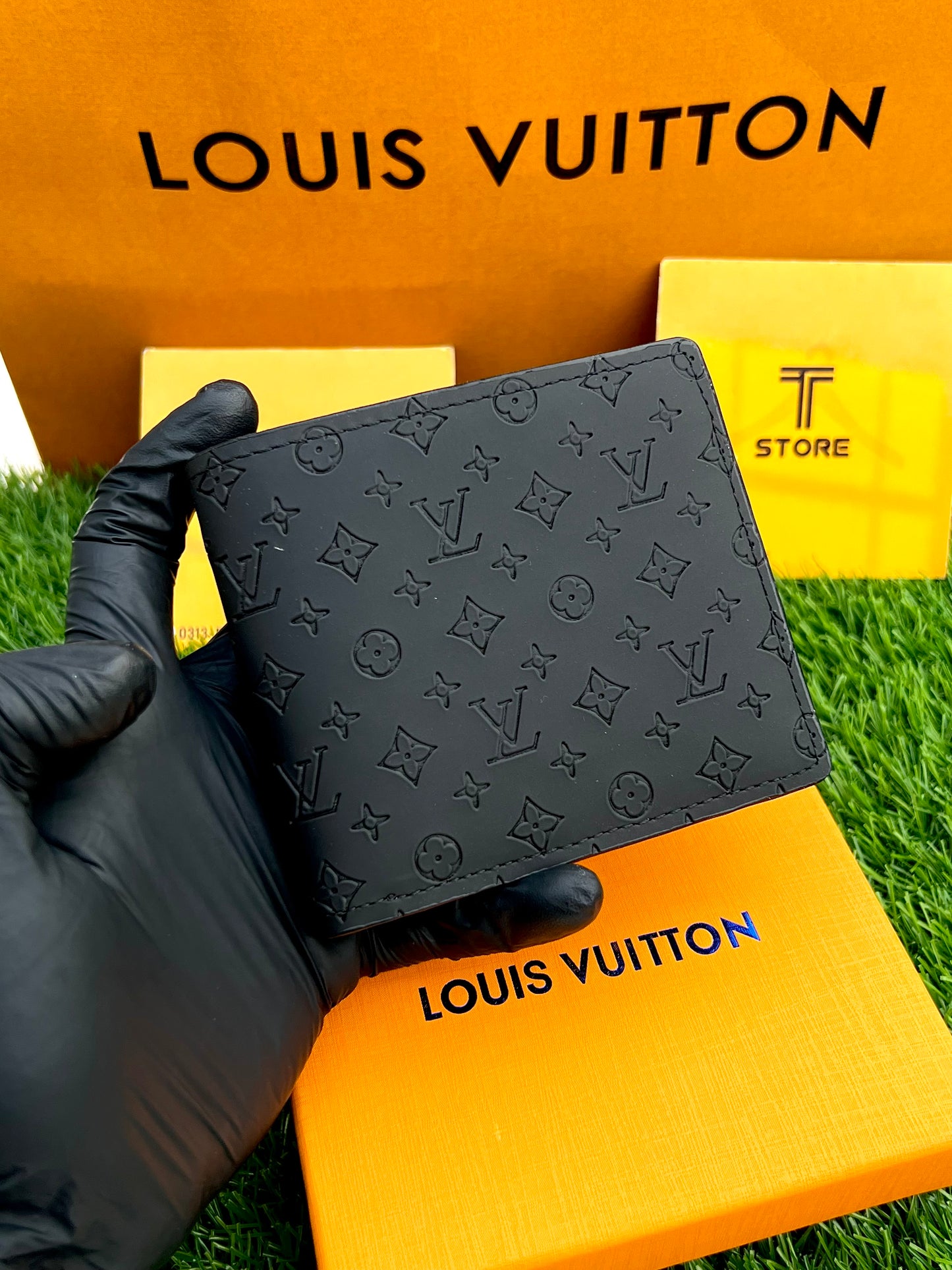 LV Embossed Matte Black Flap Wallet