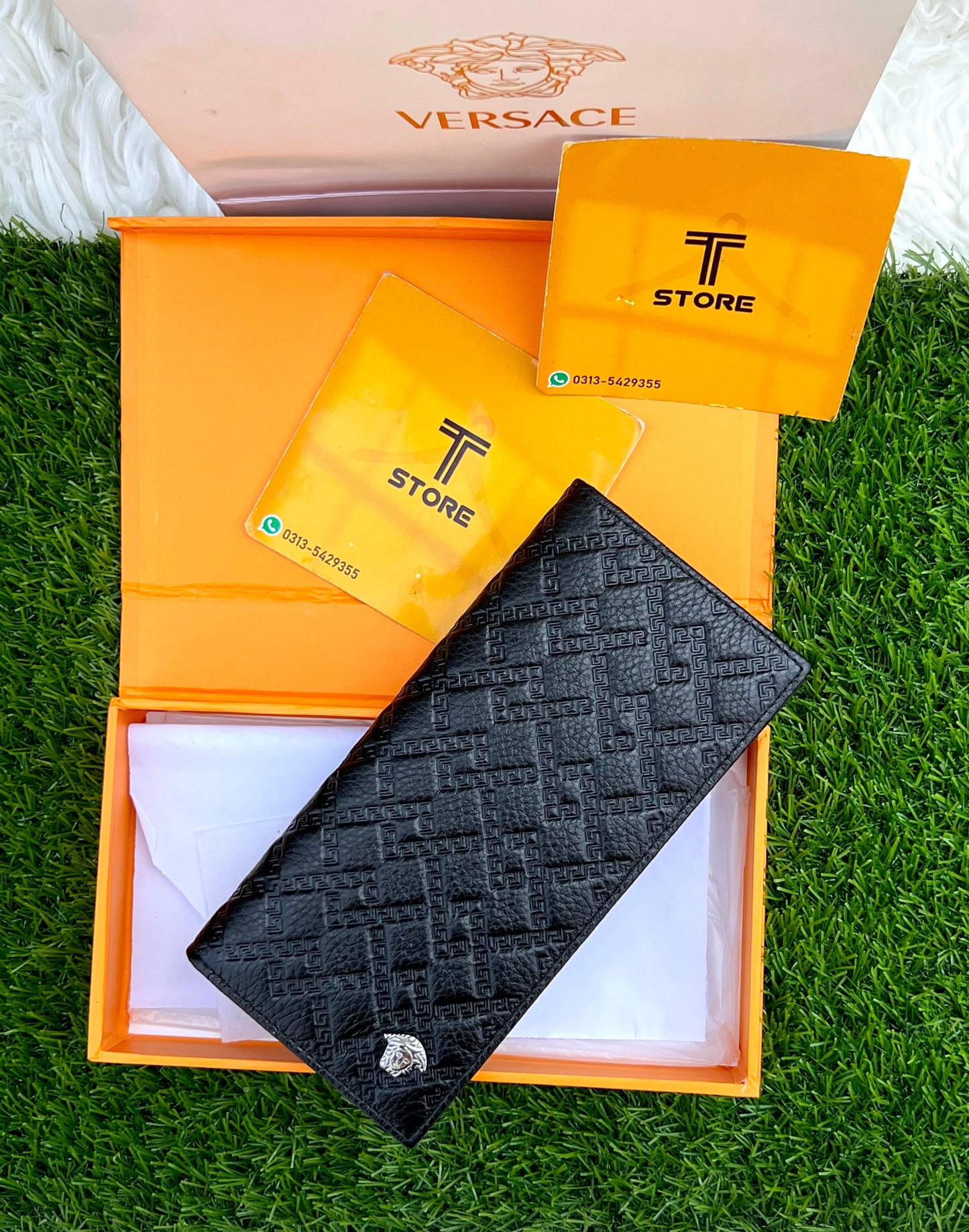 Versace Black Embossed Logo Genuine Leather Long Wallet