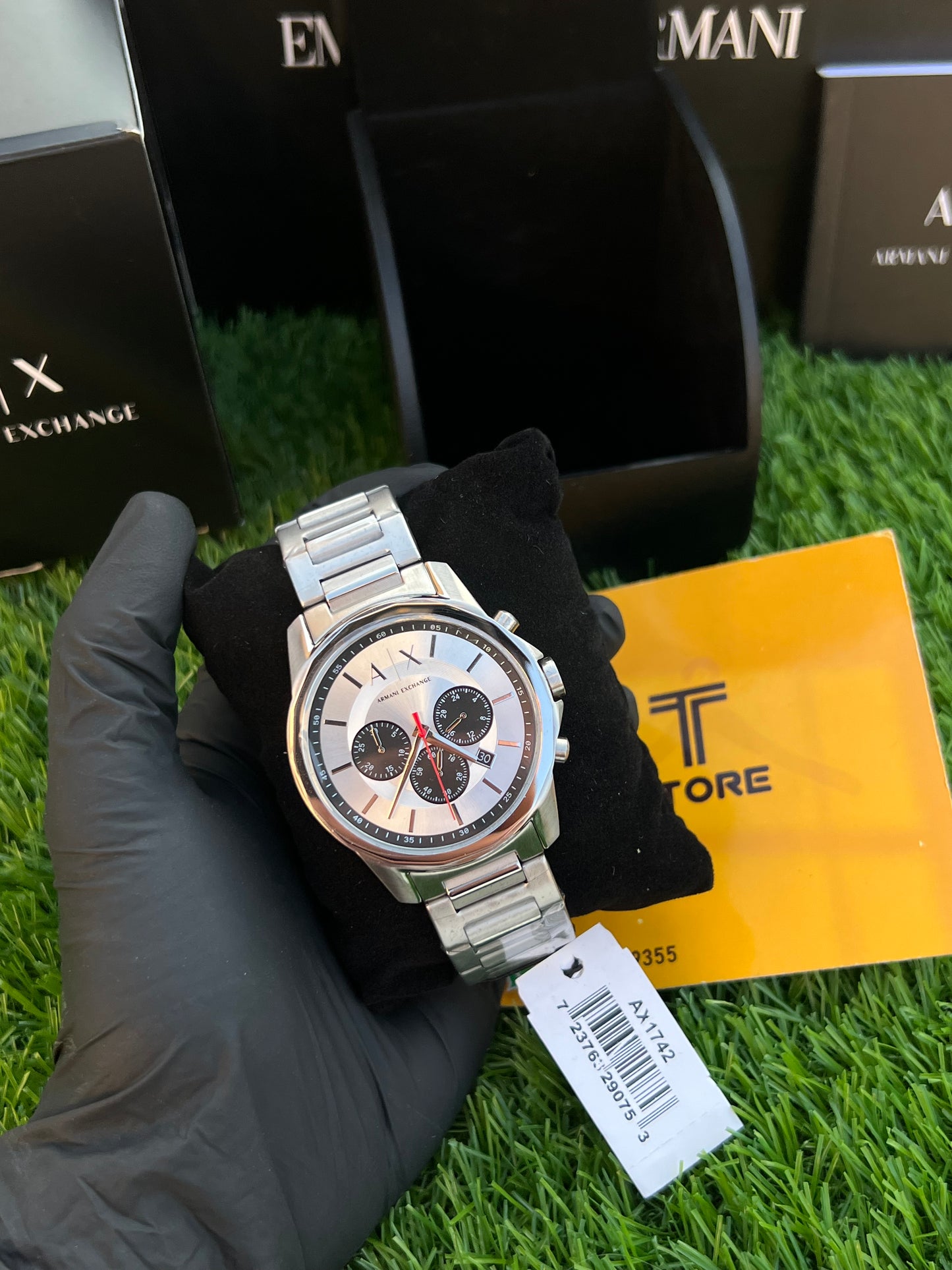 Original Armani Exchange AX1742 Chronograph Quartz Silver Dial Steel Strap Men’s Watch