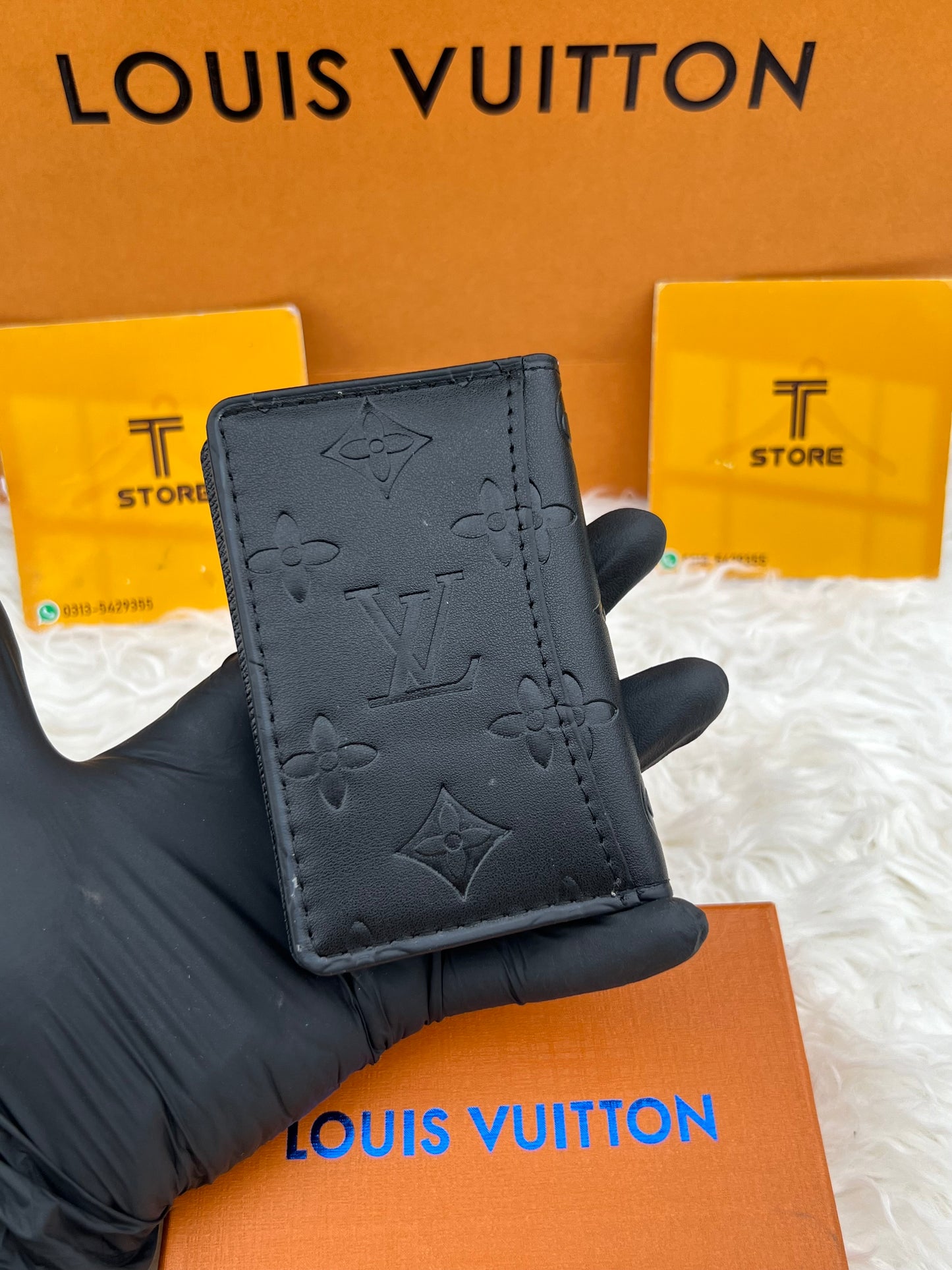 LV Black Embossed PU Leather Pocket Organizer/Cardholder
