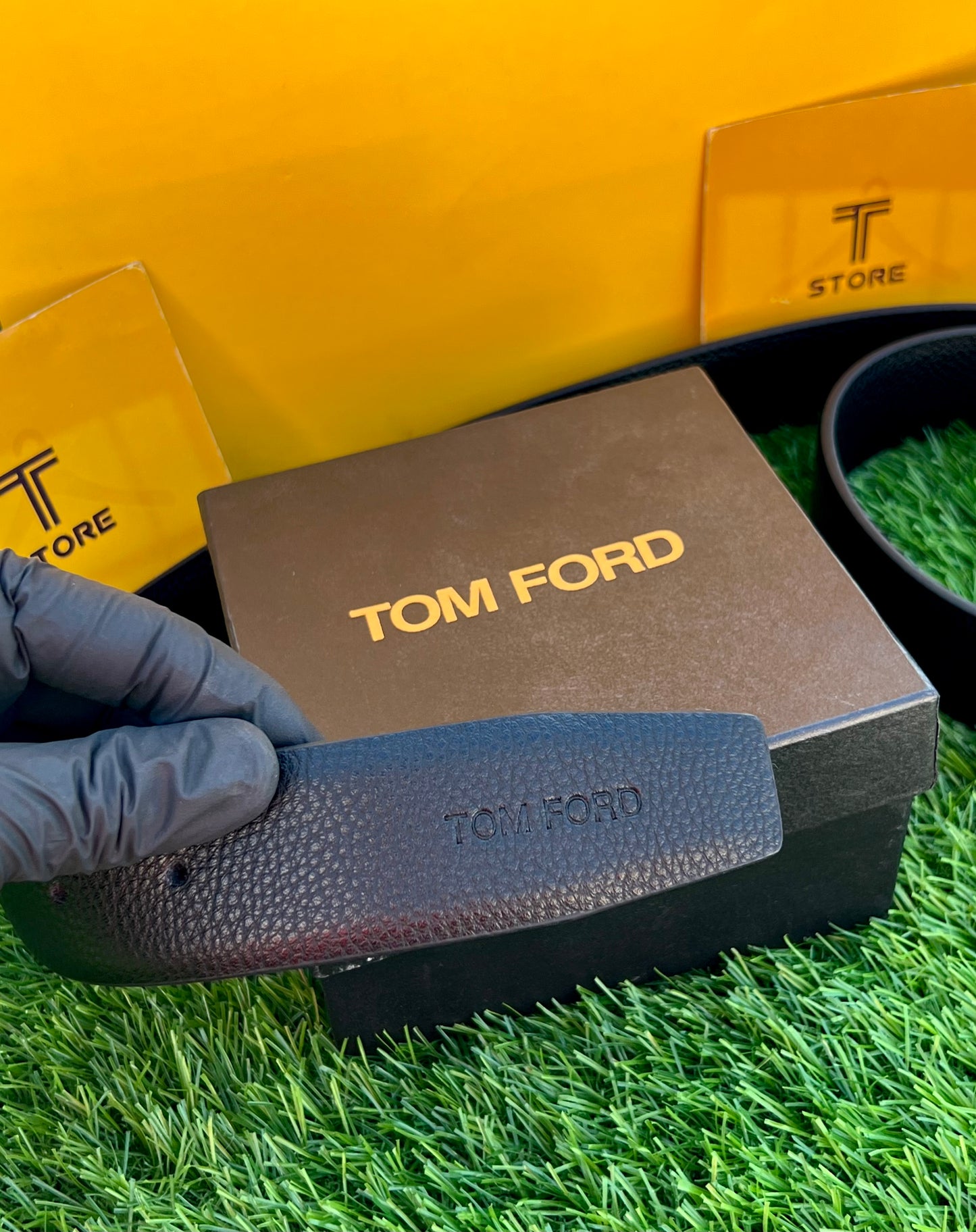 Tom Ford Gun Metallic Buckle Leather Belt