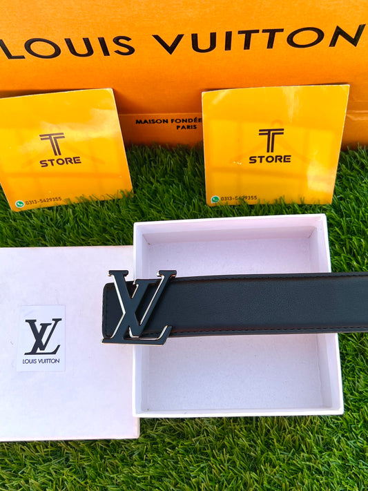 Lv Black Two Tone Buckle Leather Belt