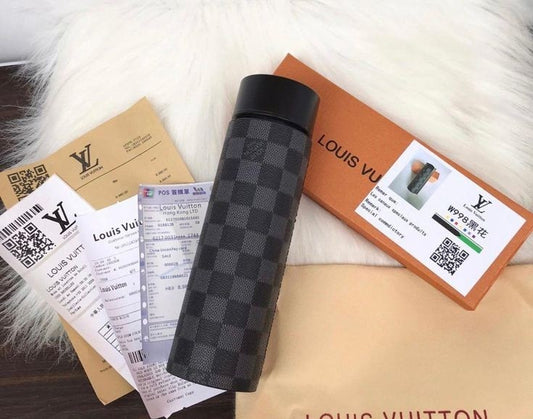 LV Check Plaid Brown Thermo Flask LED Display Temperature Bottle