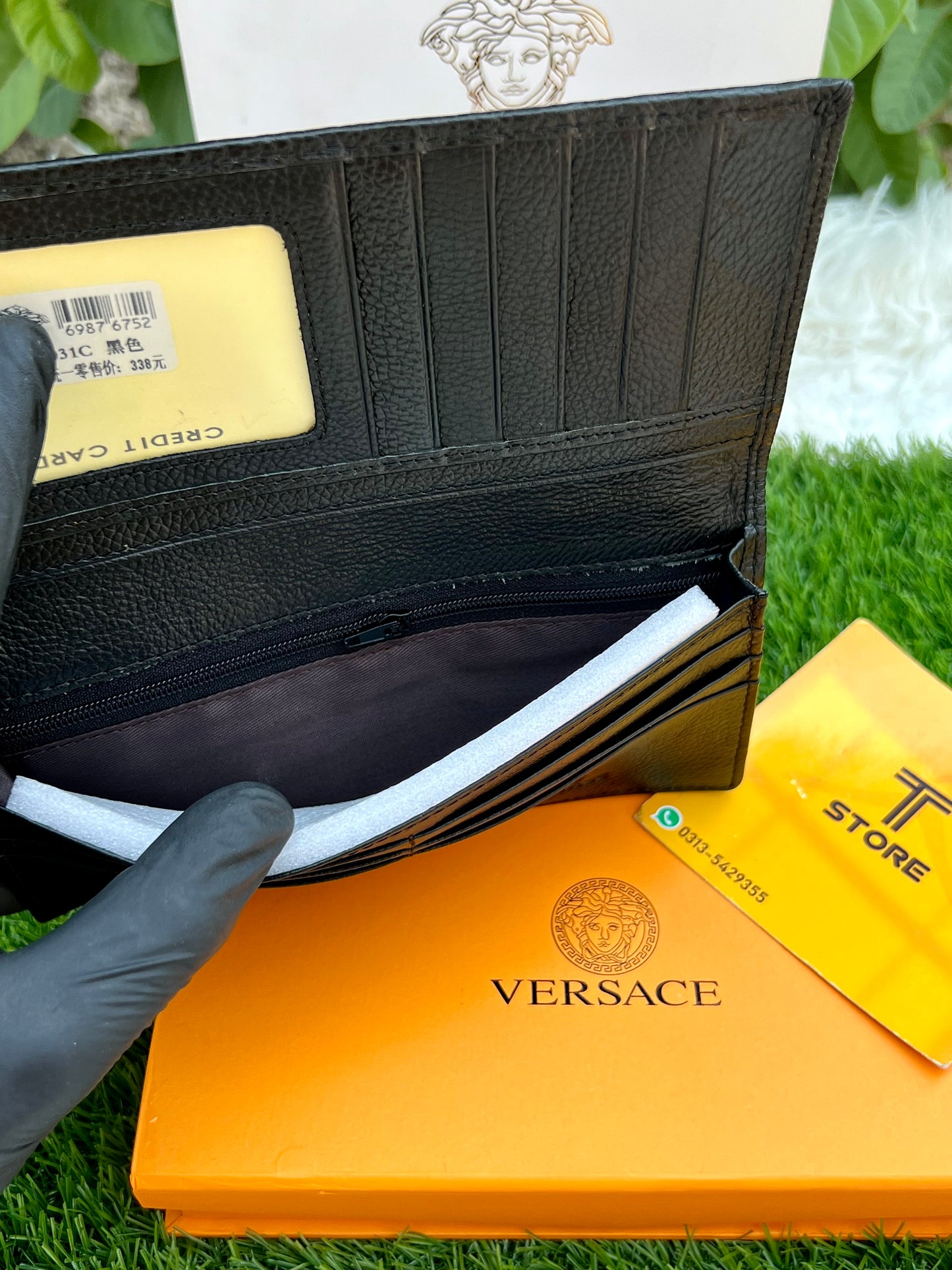 Versace Black Embossed Logo Genuine Leather Long Wallet