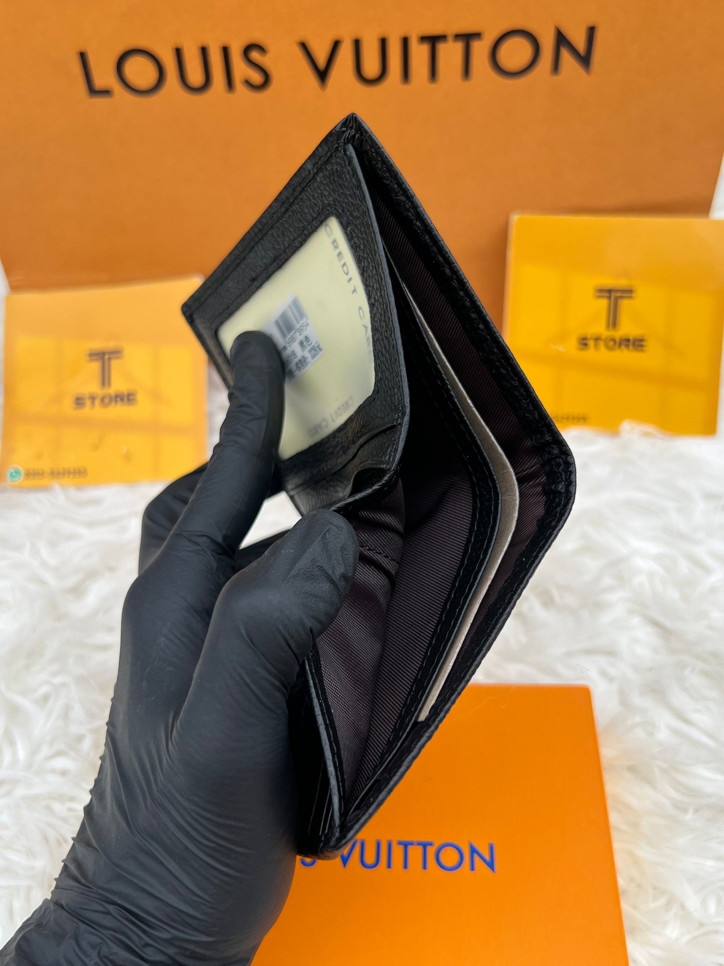LV Black Embossed Book Shape Genuine Leather Wallet