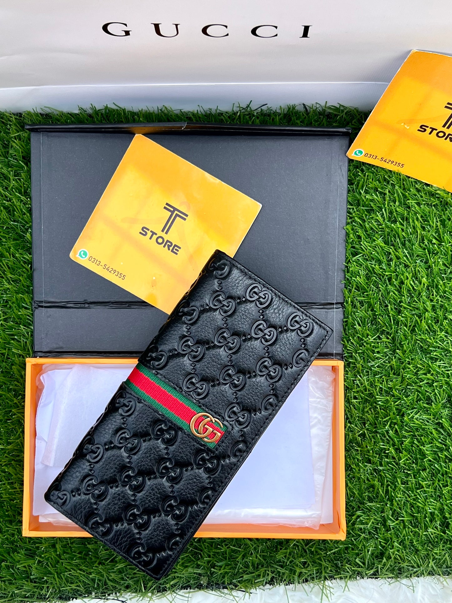 Gucci Black Middle Strip Logo Embossed Genuine Leather Long Wallet