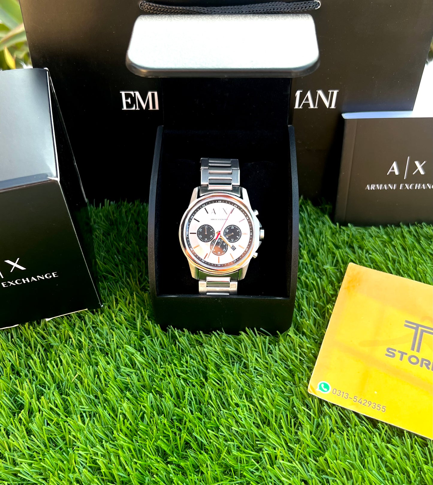 Original Armani Exchange AX1742 Chronograph Quartz Silver Dial Steel Strap Men’s Watch