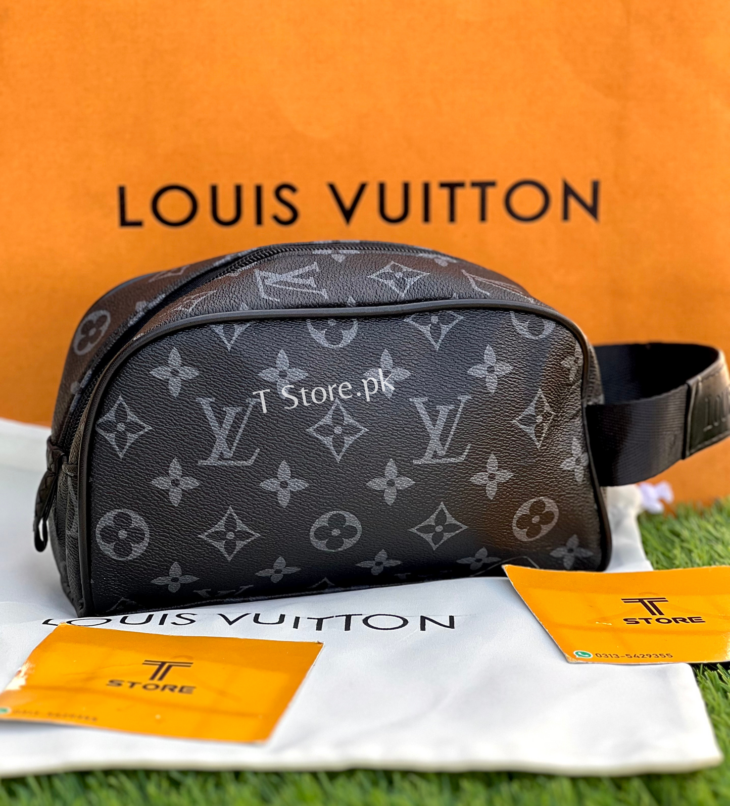 LV Black Flower Hand Pouch