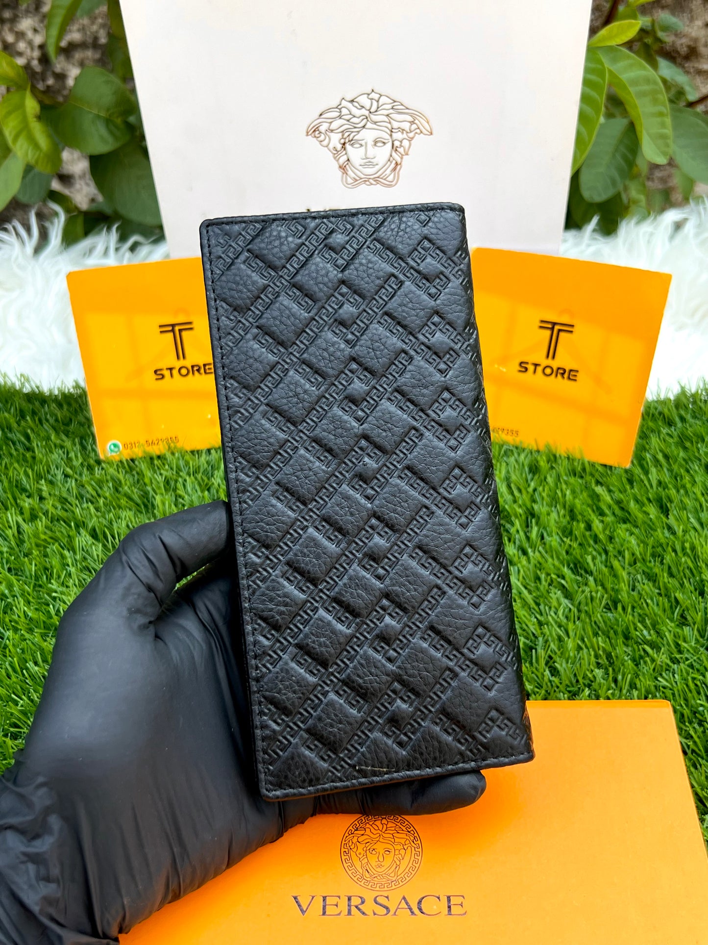 Versace Black Embossed Logo Genuine Leather Long Wallet