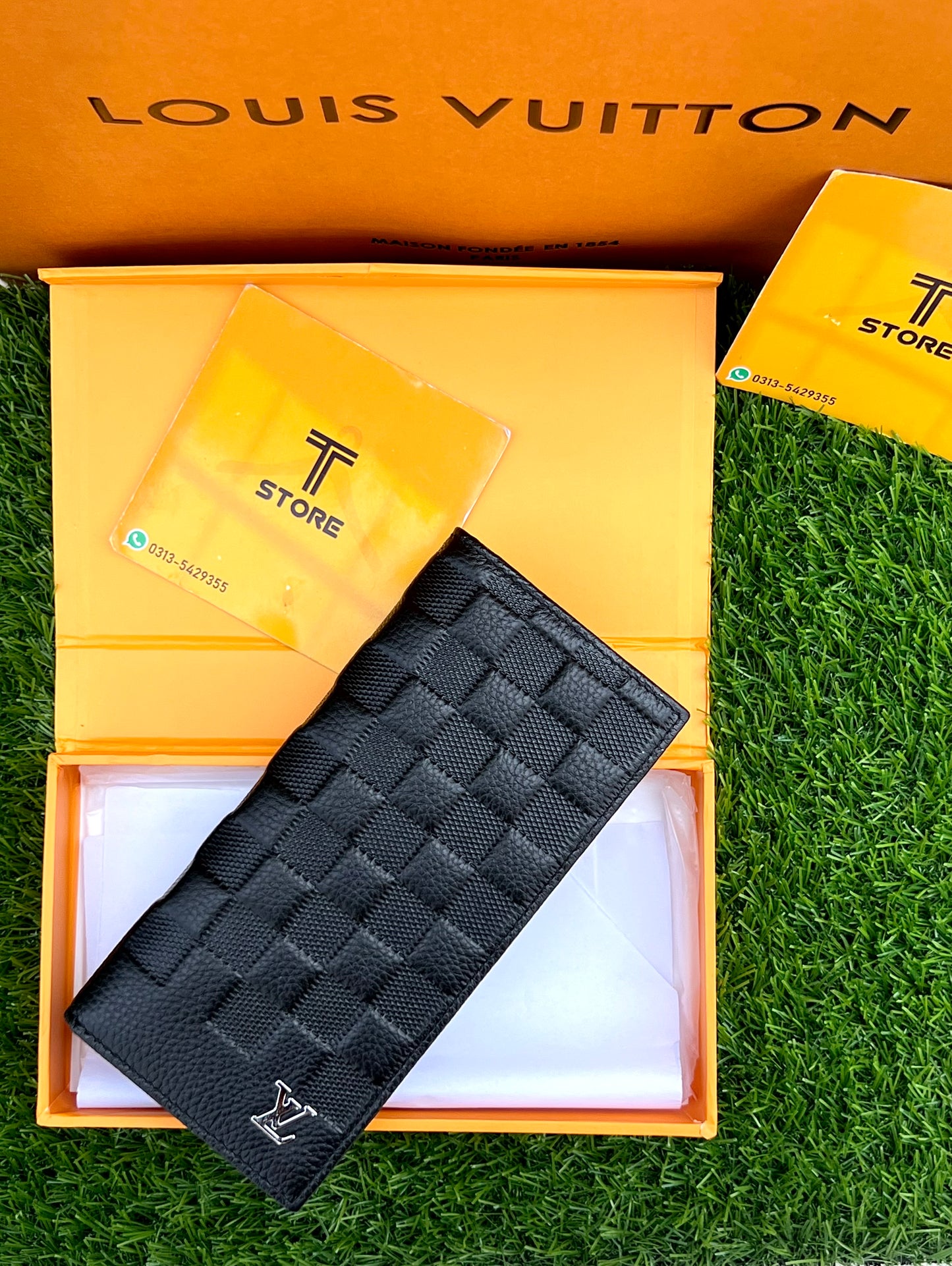 LV Black Embossed Check Genuine Leather Long Wallet