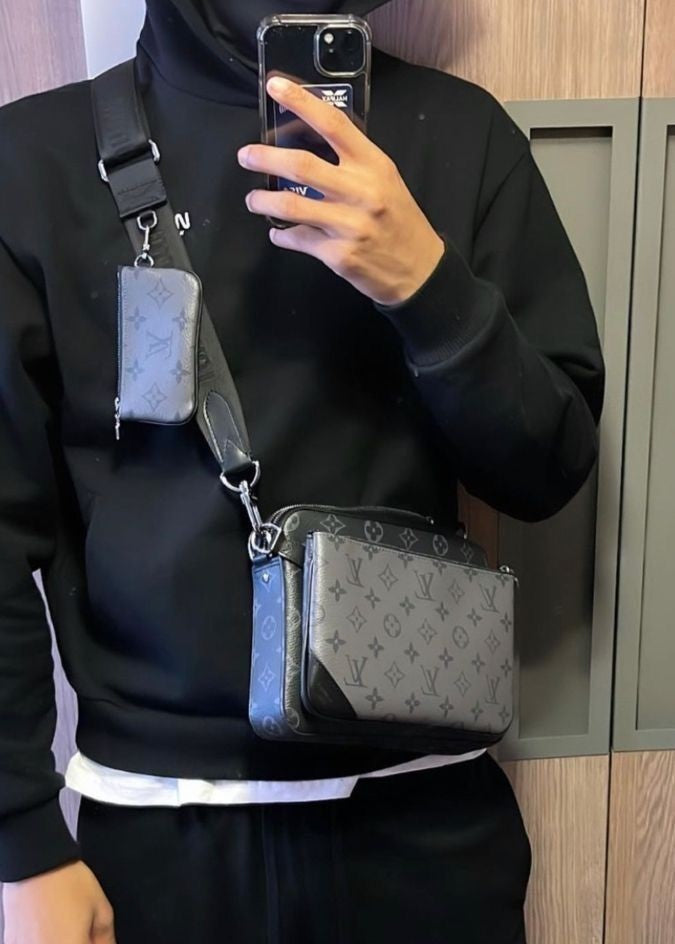 LV Gray Black Monogram Trio Messenger Bag