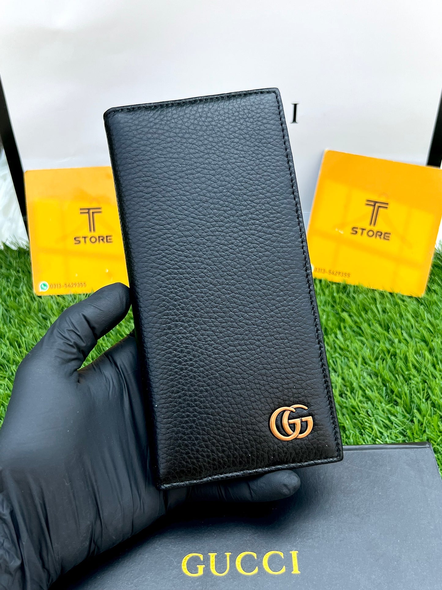 Gucci Plain Black Marmont GG Genuine Leather Long Wallet