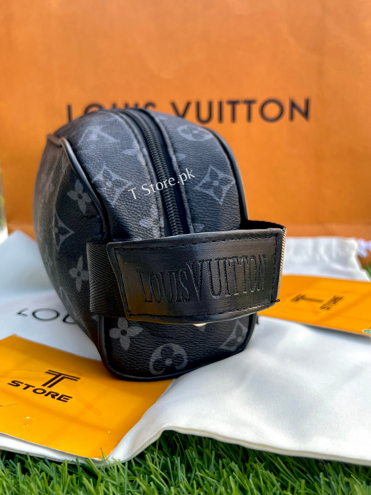 LV Black Flower Hand Pouch