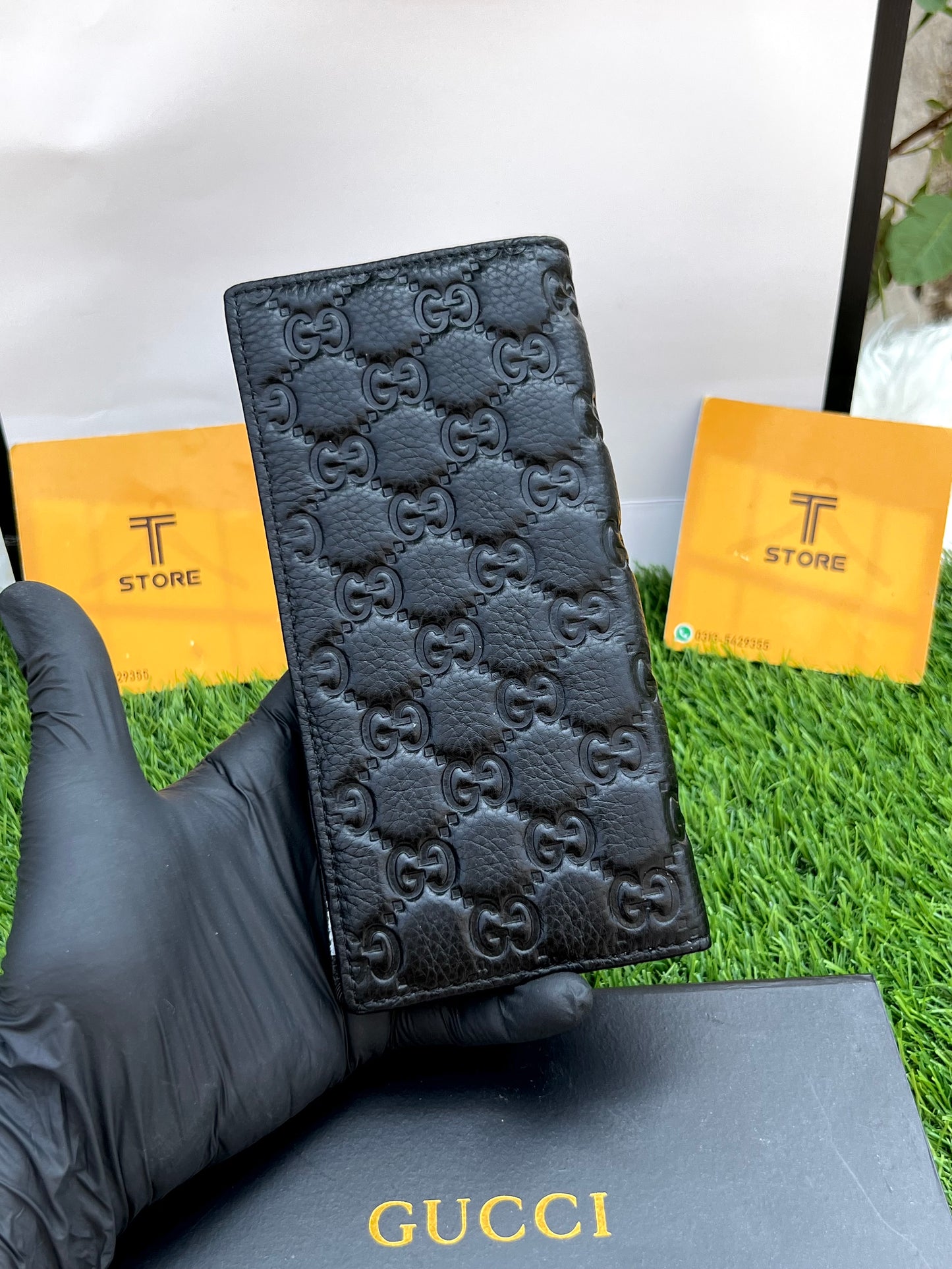 Gucci Black Logo Embossed Genuine Leather Long Wallet