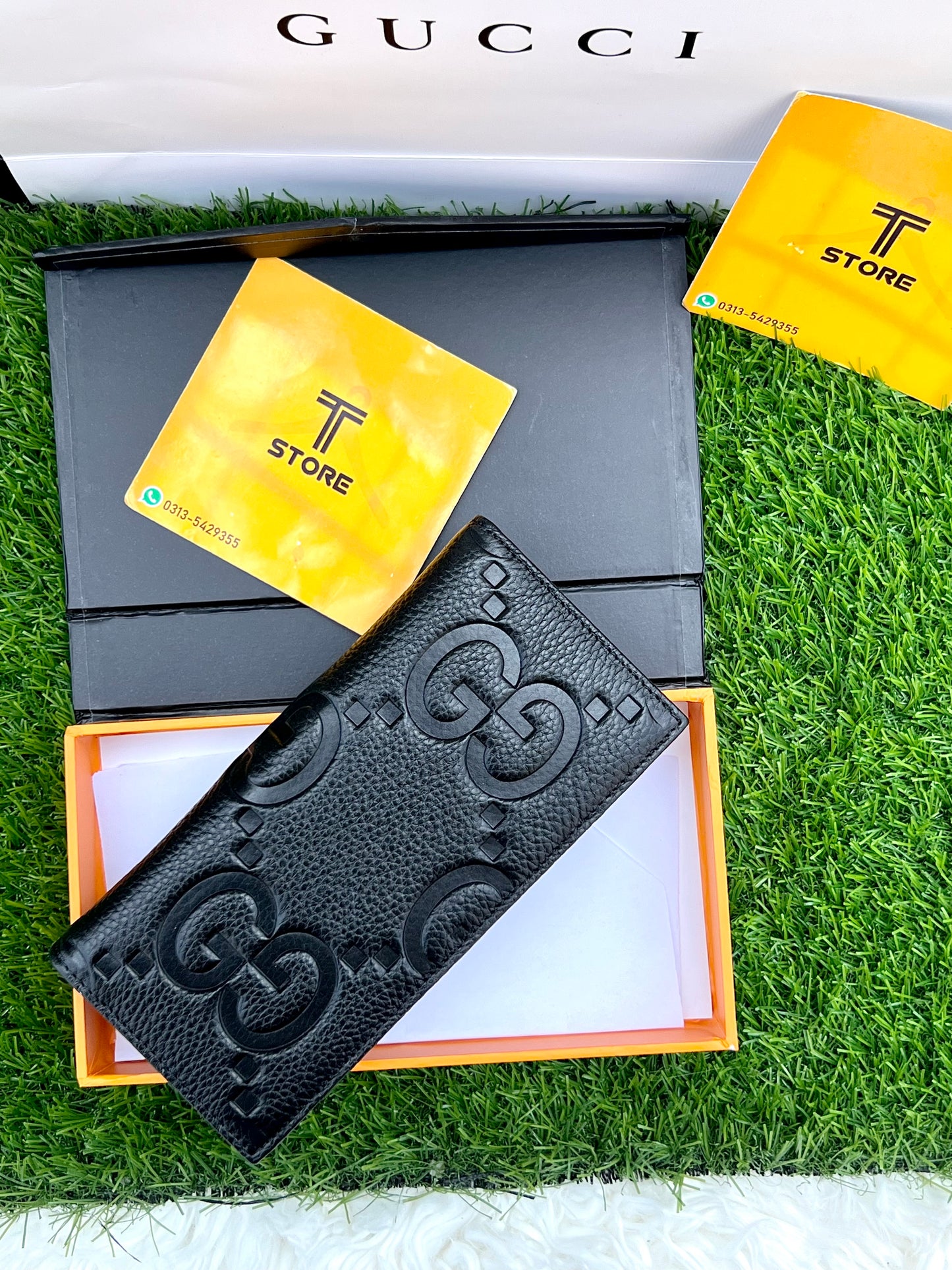Gucci Black Large GG Logo Embossed Genuine Leather Long Wallet