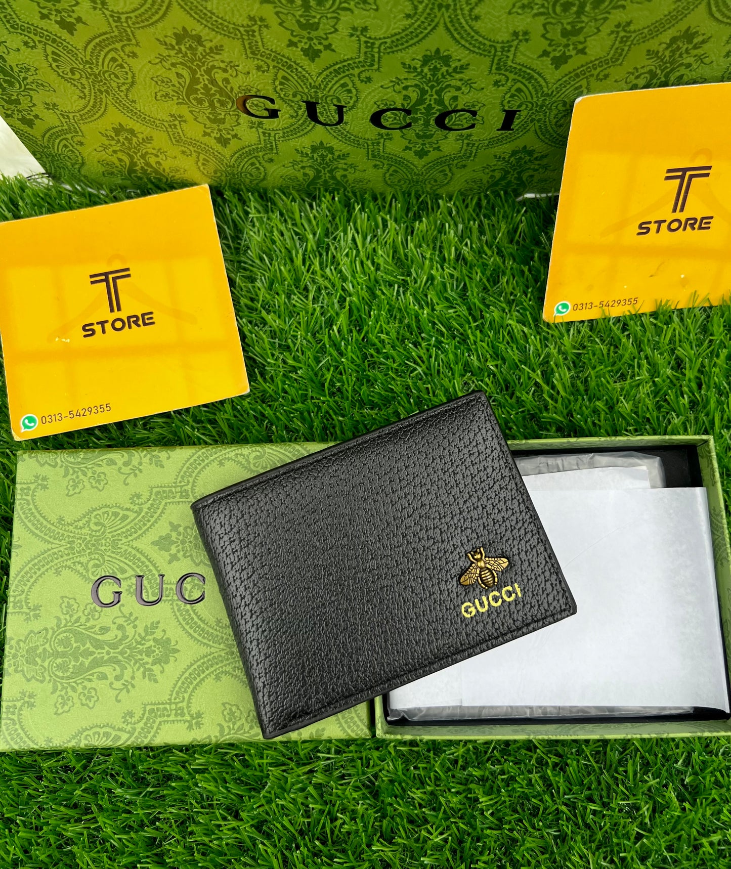 Gucci Black Plain Bee Logo Slim Wallet