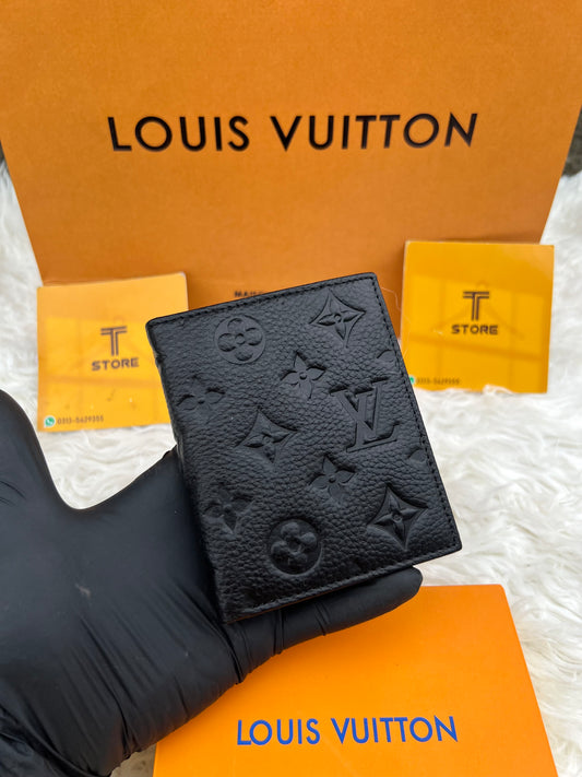 LV Black Embossed Book Shape Genuine Leather Wallet