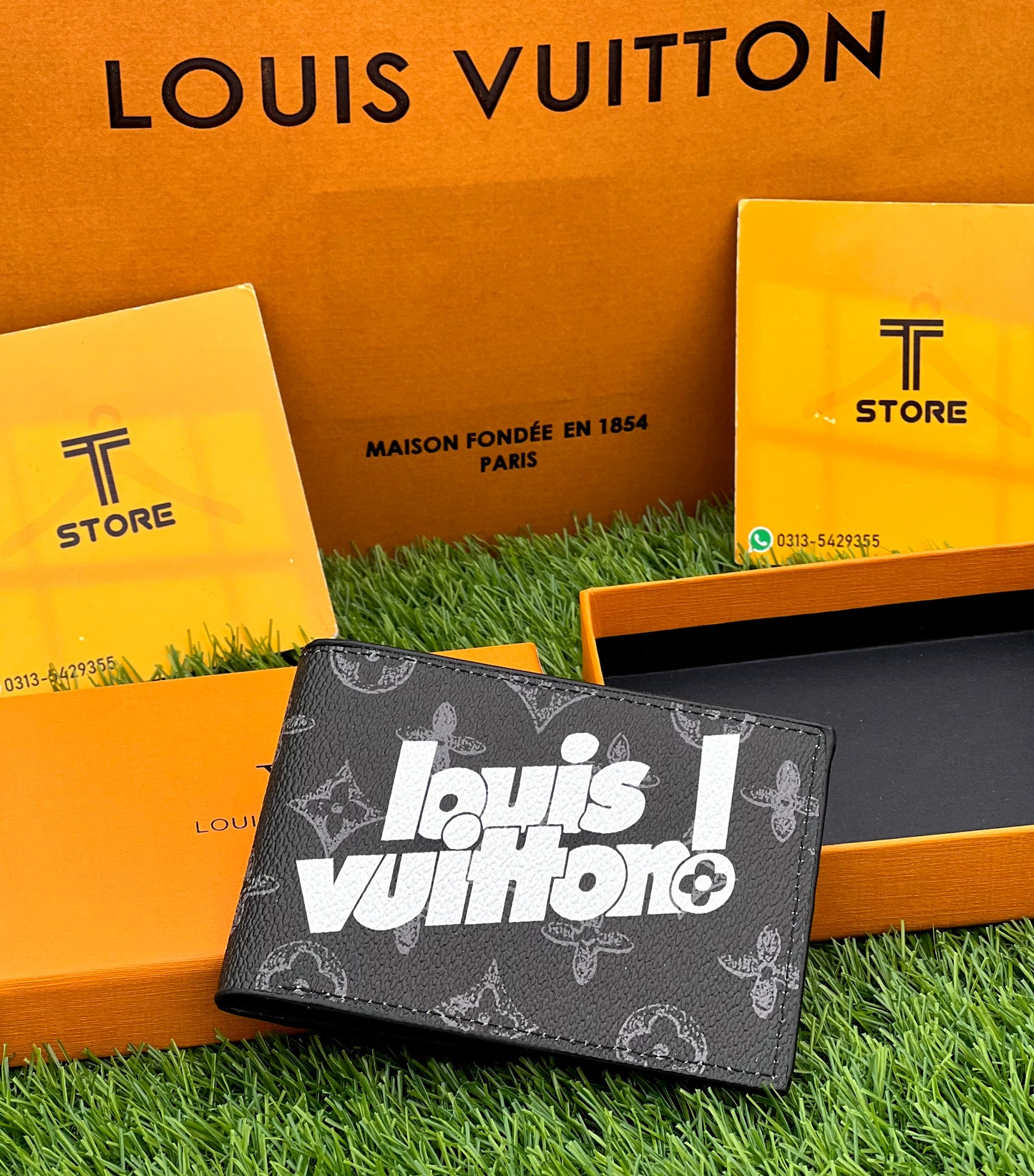 LV Black Flower Printed Wallet