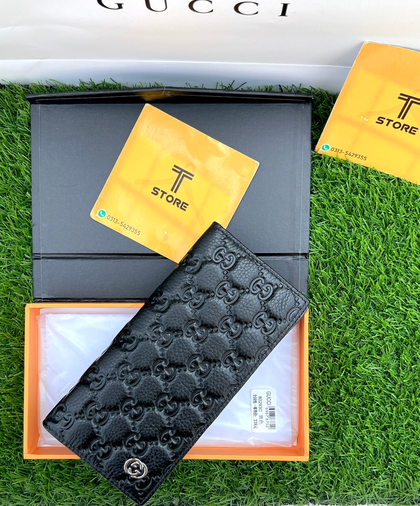 Gucci Black Logo Embossed Genuine Leather Long Wallet