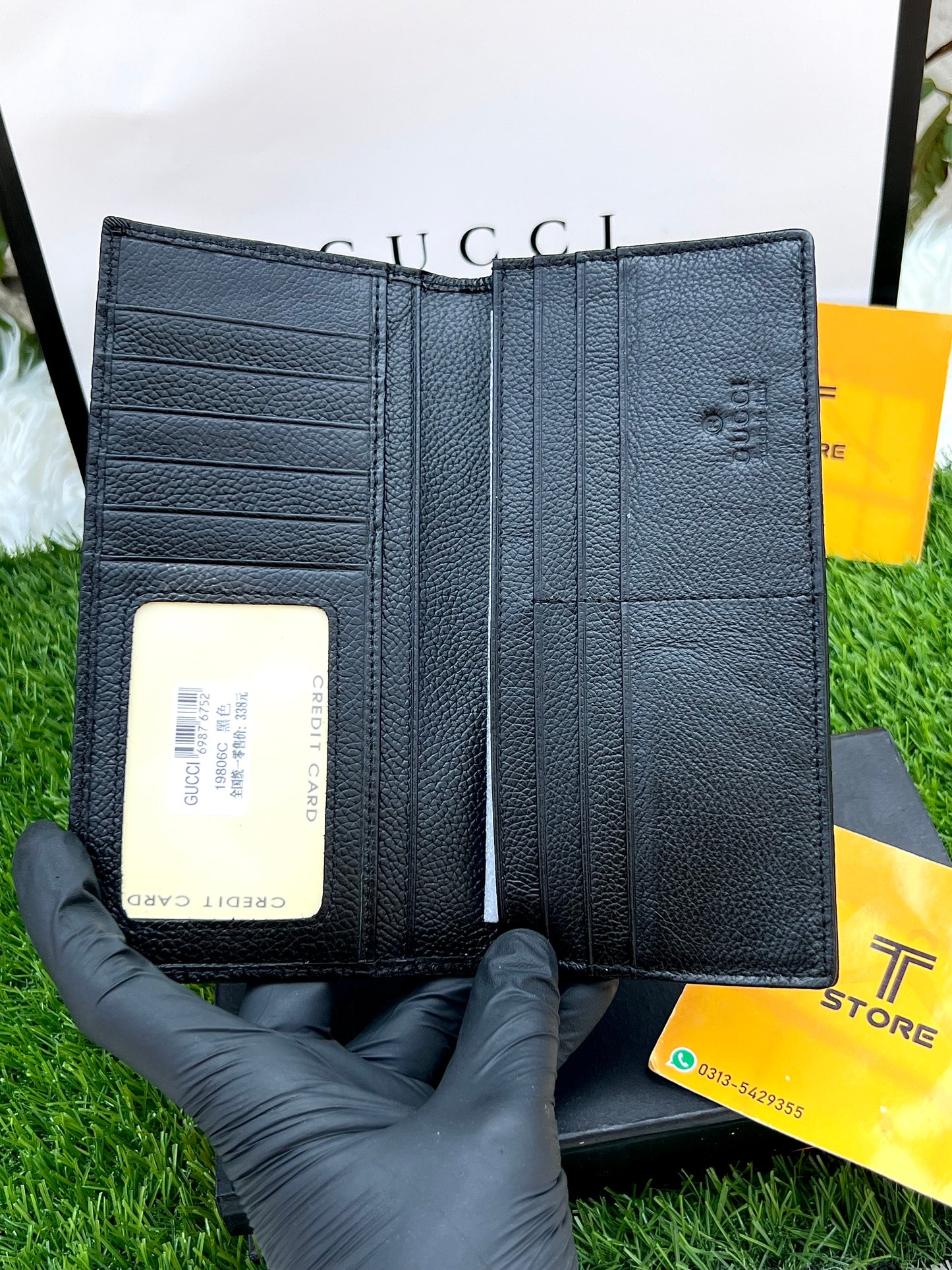 Gucci Black Large GG Logo Embossed Genuine Leather Long Wallet