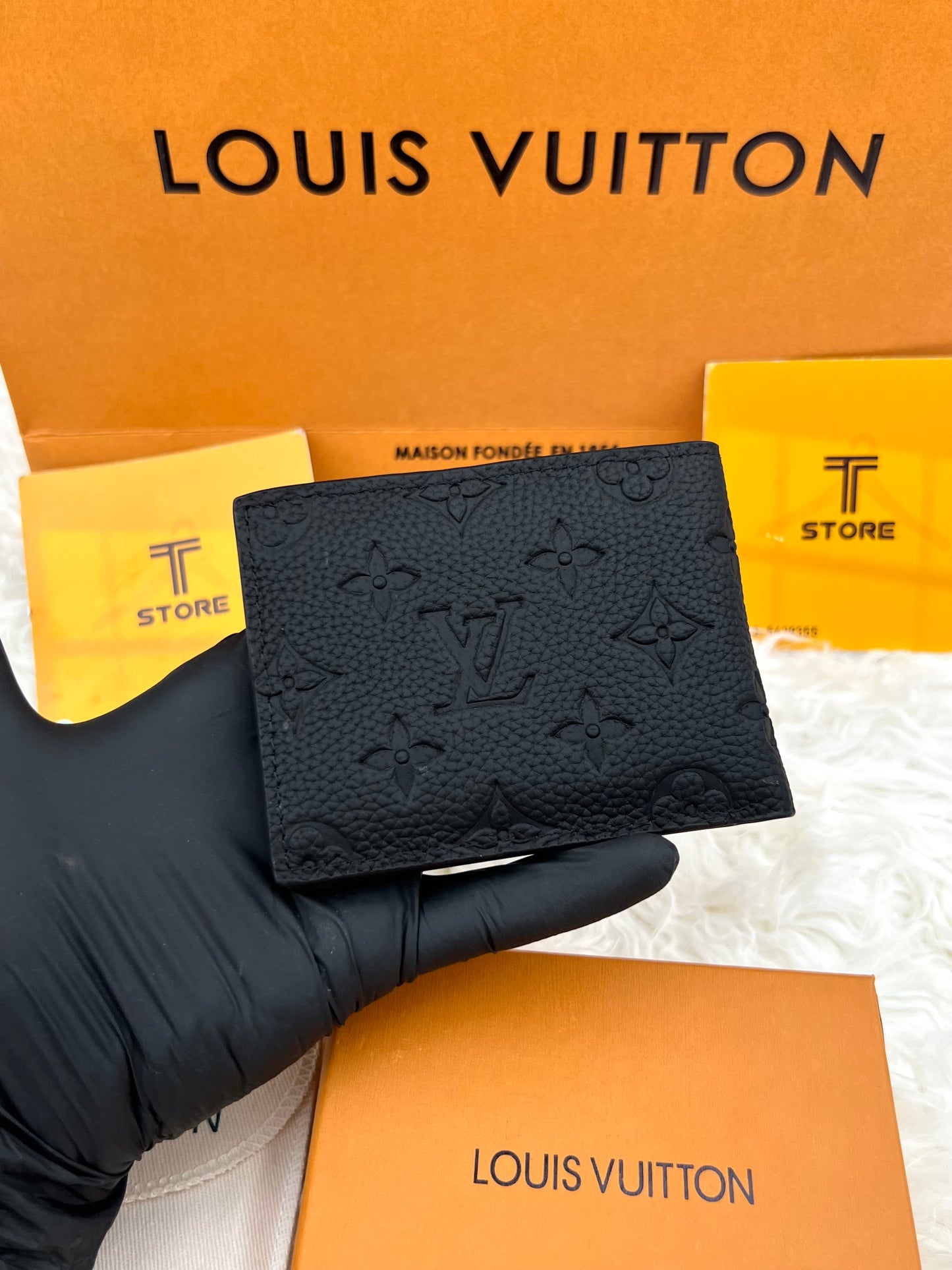 LV Black Embossed Matte Leather Wallet