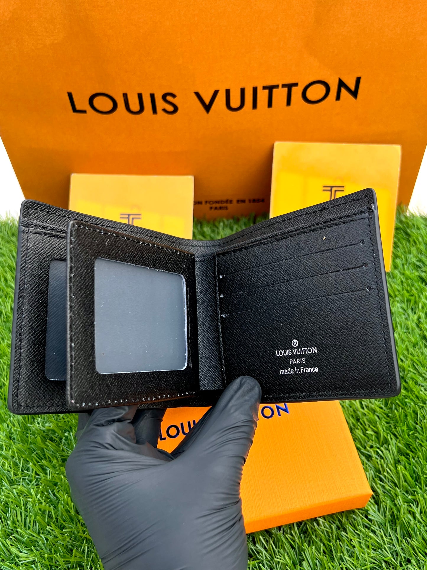 LV Embossed Matte Black Flap Wallet