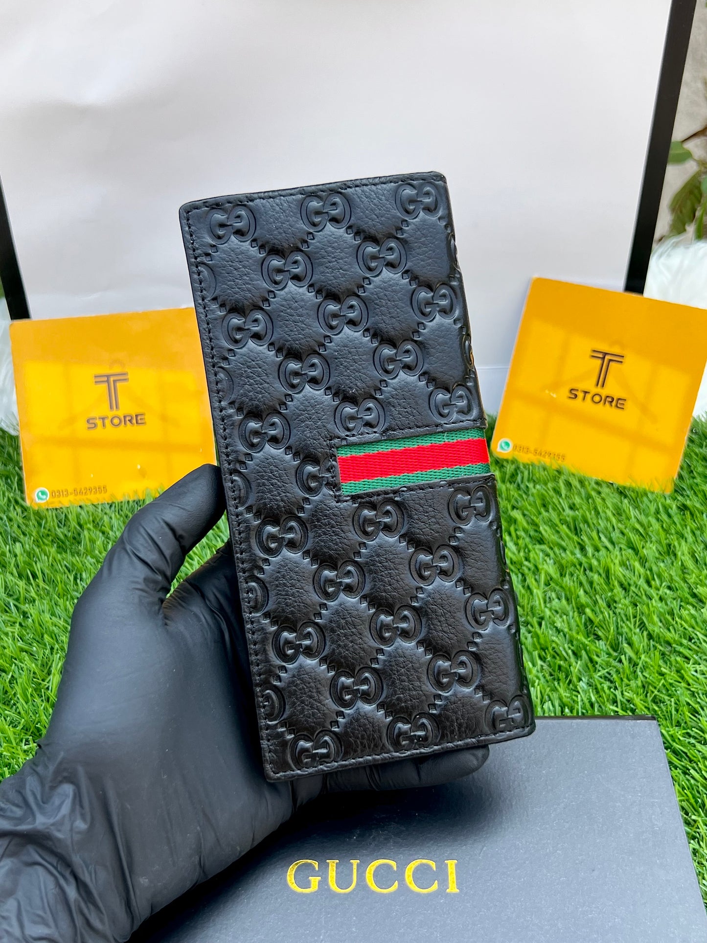 Gucci Black Middle Strip Logo Embossed Genuine Leather Long Wallet