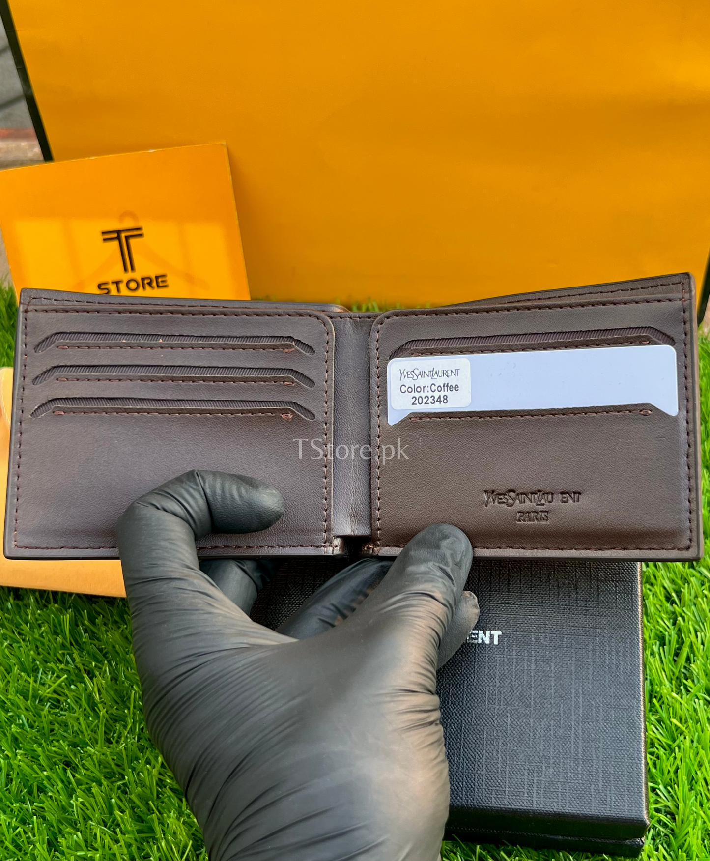 YSL Brown Plain Genuine Leather Wallet