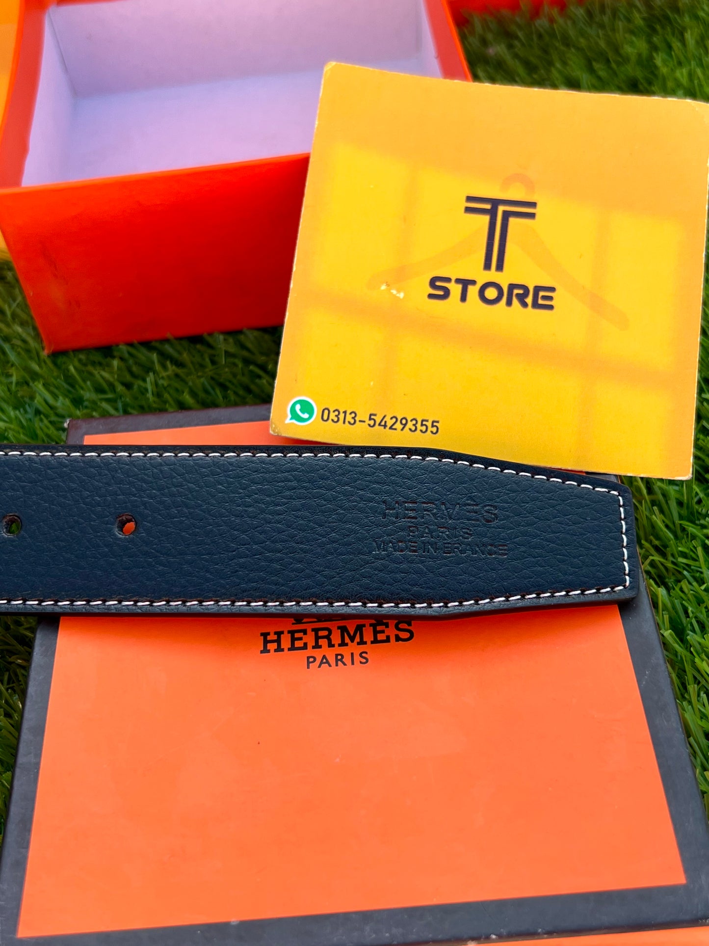 Hermes Silver Buckle Leather Belt