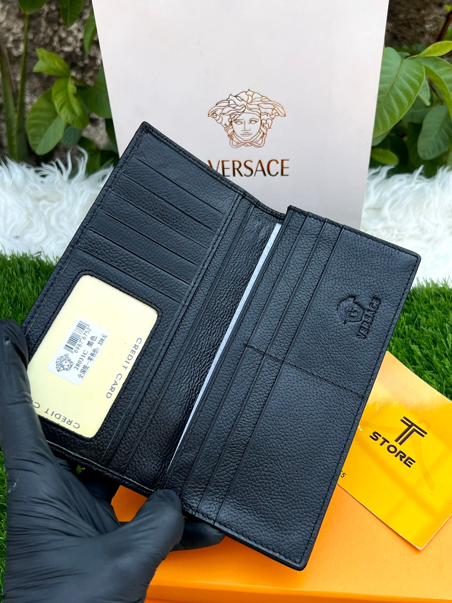 Versace Black Embossed Logo Genuine Leather Long Wallet